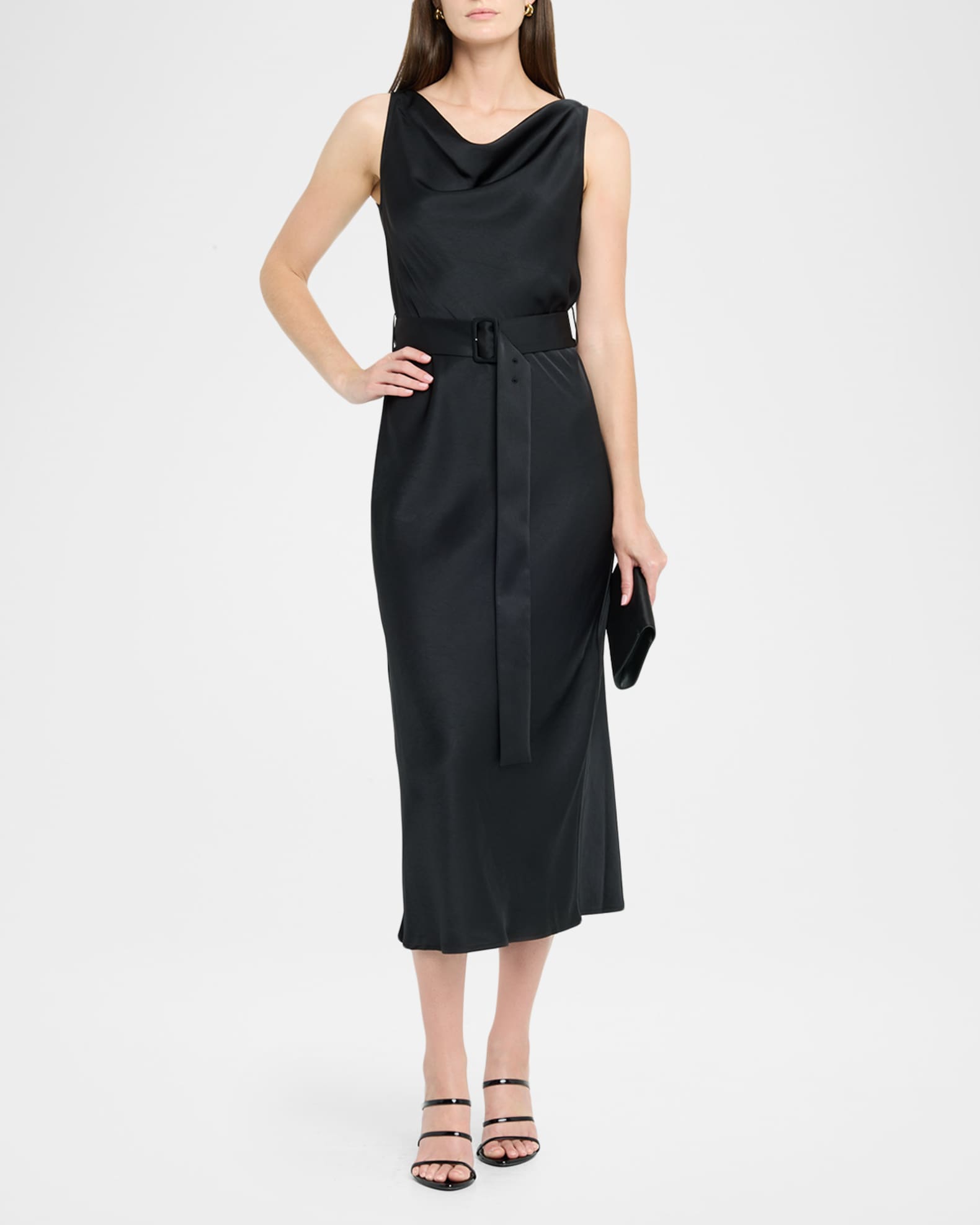 Lapointe Women's Satin Belted Midi-Dress - Black - Size 8