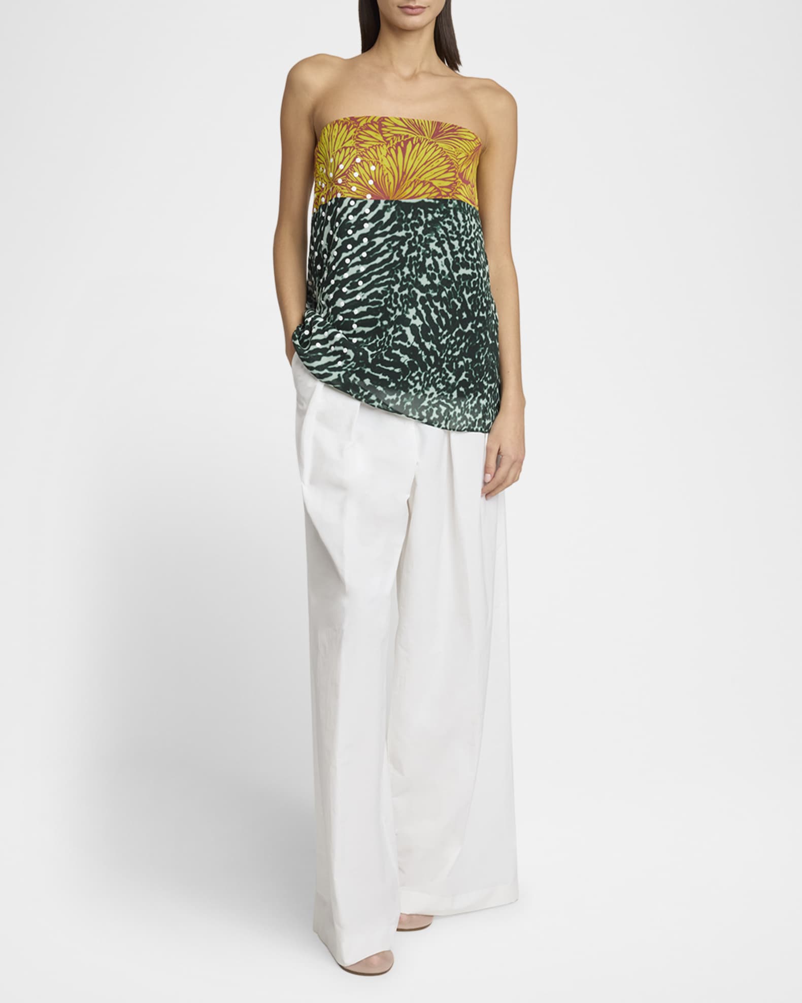 Dries Van Noten Coja Strapless Multi-Print Top | Neiman Marcus