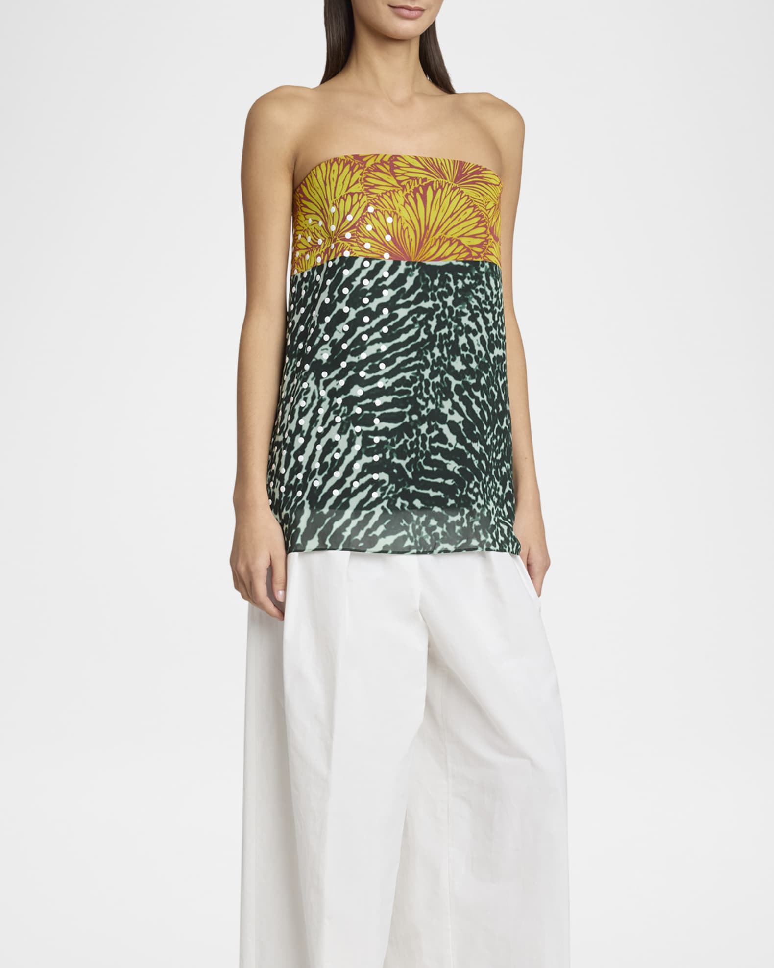 Dries Van Noten Coja Strapless Multi-Print Top | Neiman Marcus