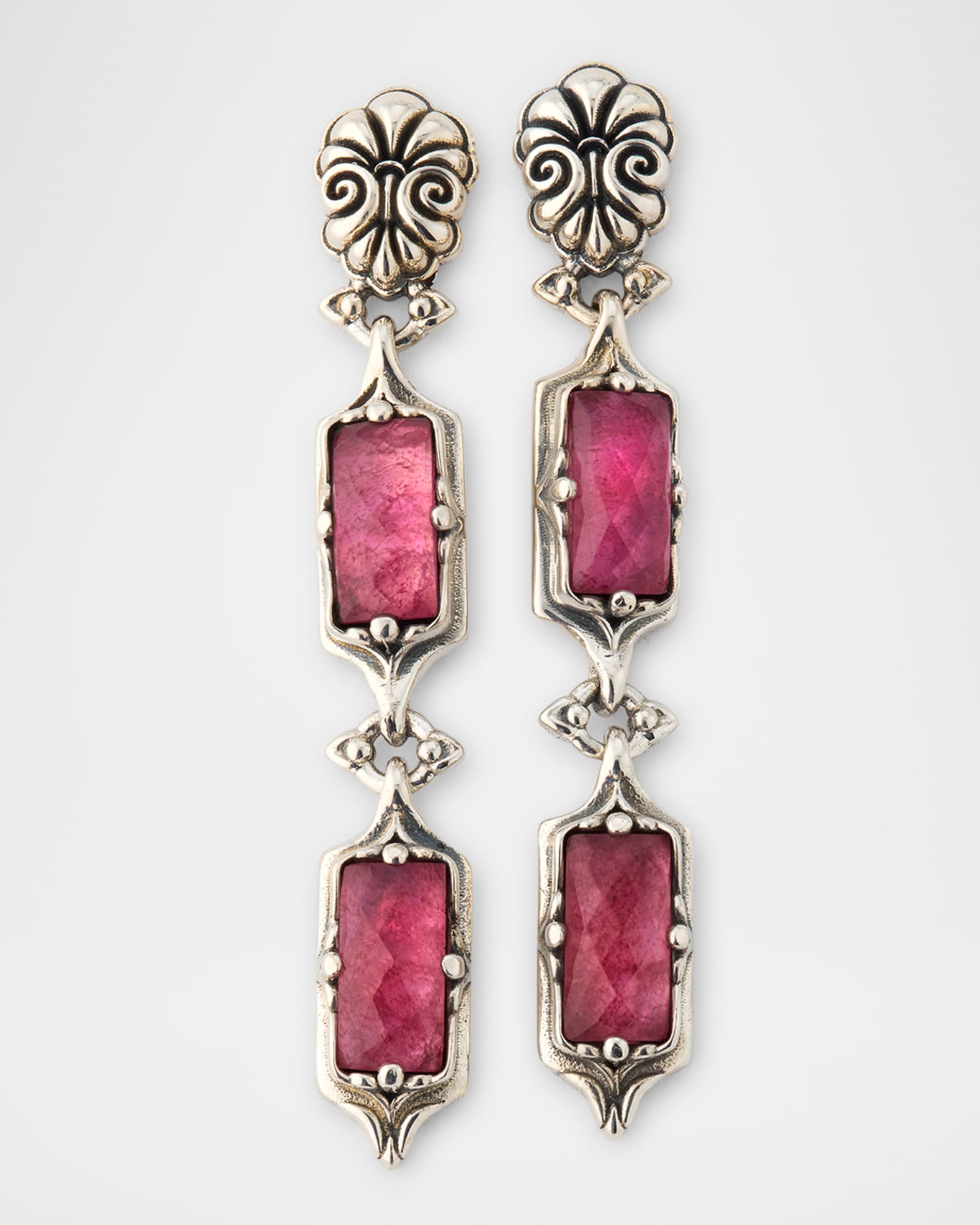 Ivy Rock Crystal, Strawberry Quartz and MOP Linear Earrings 0