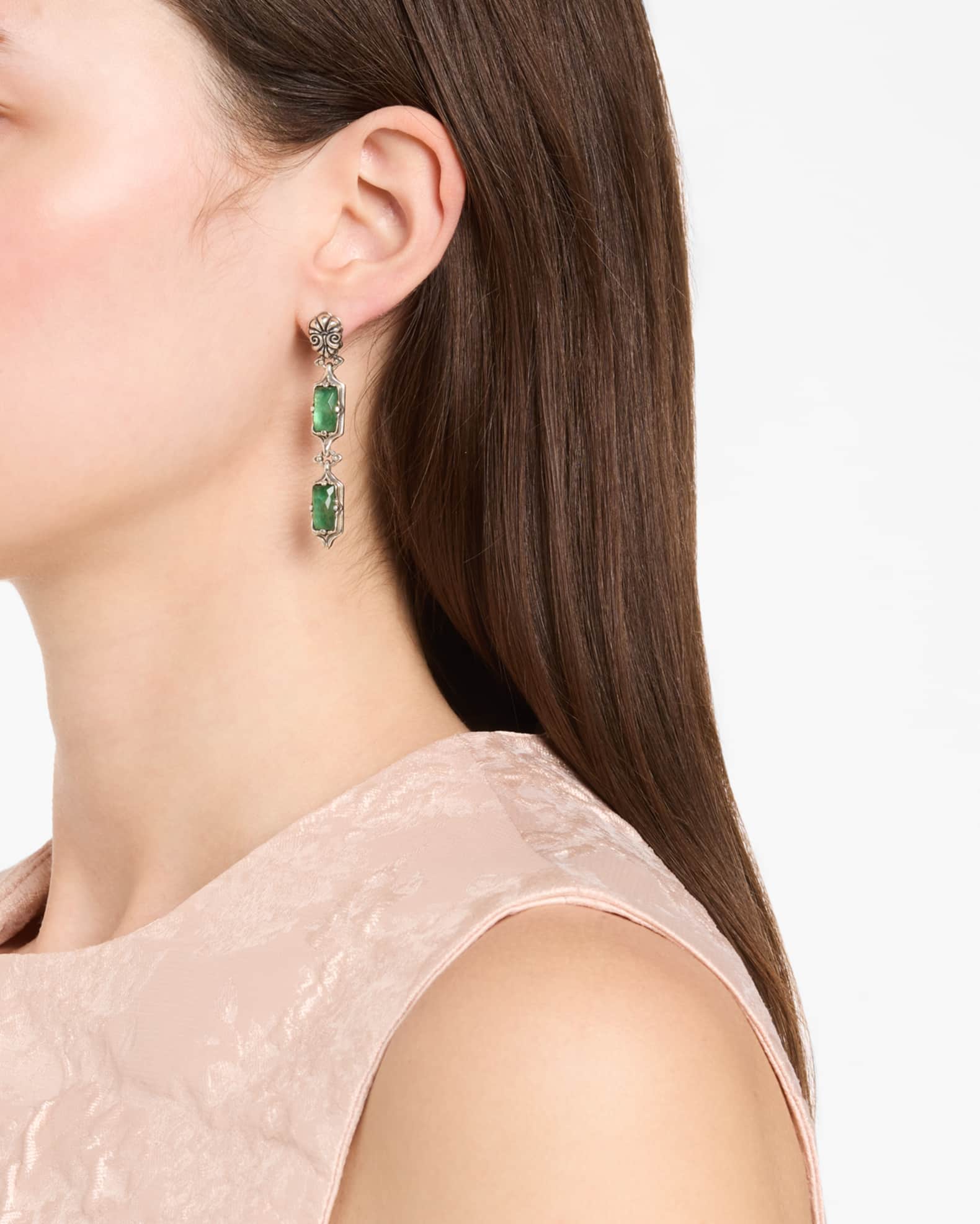 Ivy Rock Crystal, Aventurine and MOP Triplet Earrings 1