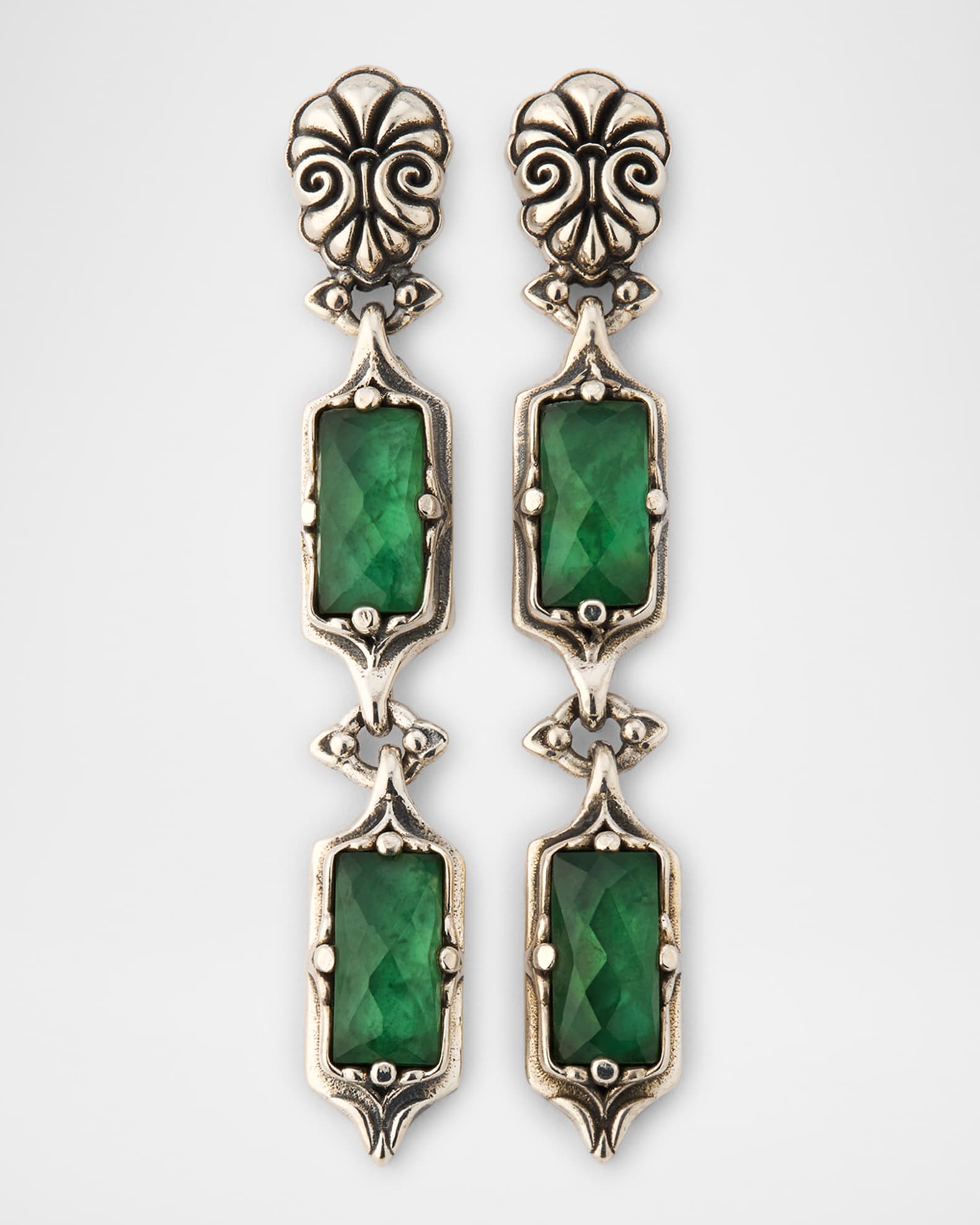 Ivy Rock Crystal, Aventurine and MOP Triplet Earrings 0