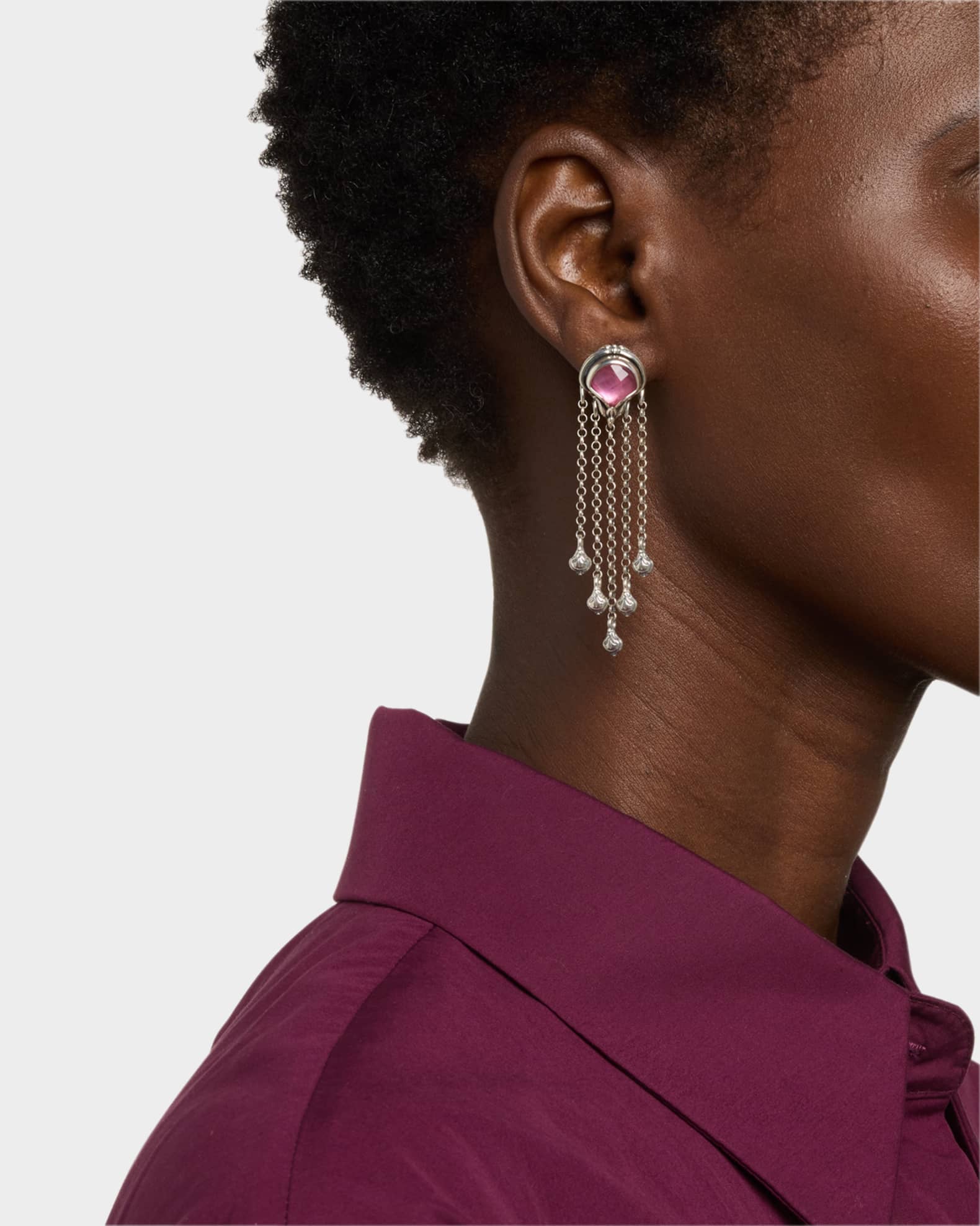 Ivy Rock Crystal, Strawberry Quartz and MOP Triplet Dangle Earrings 1