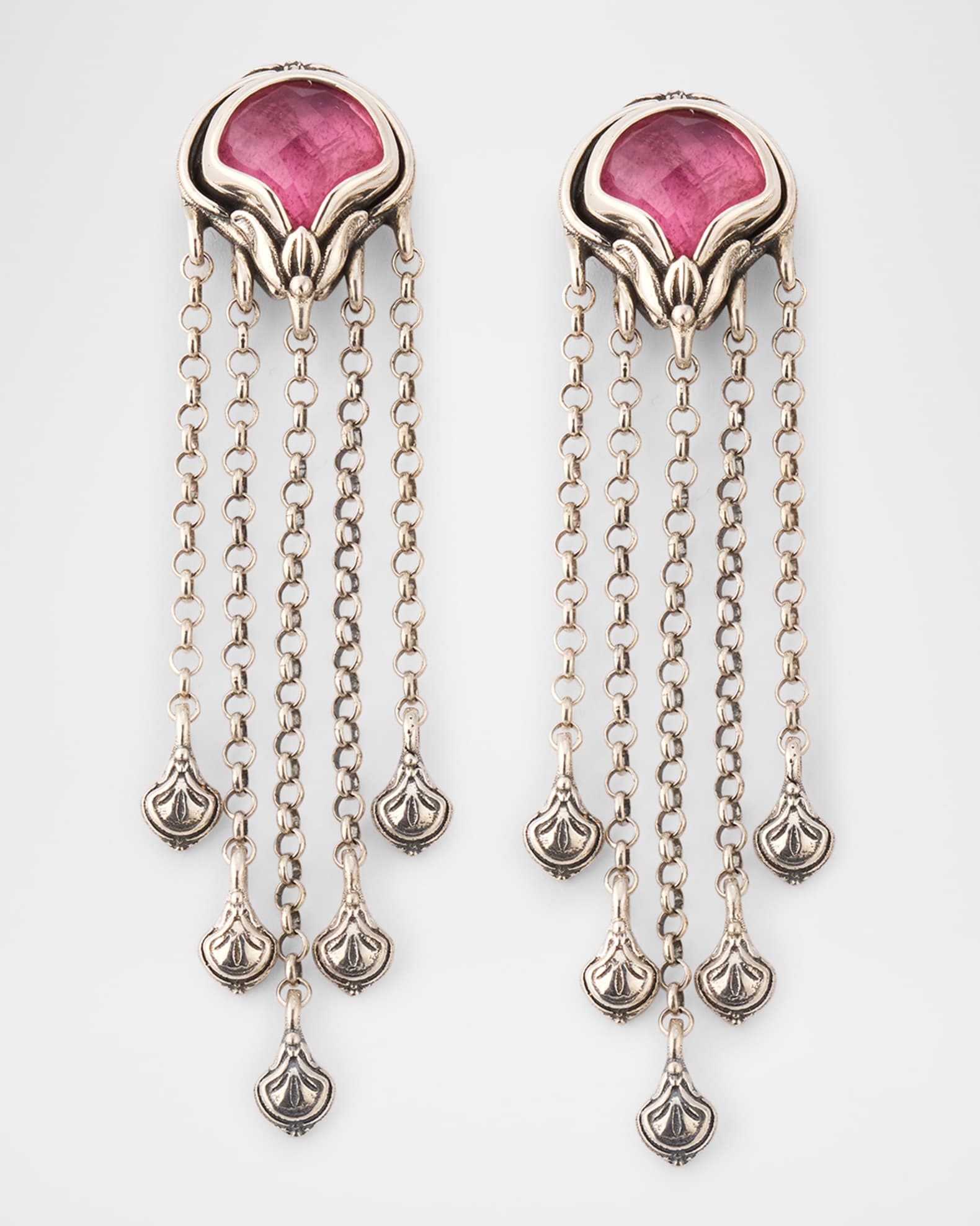 Ivy Rock Crystal, Strawberry Quartz and MOP Triplet Dangle Earrings 0