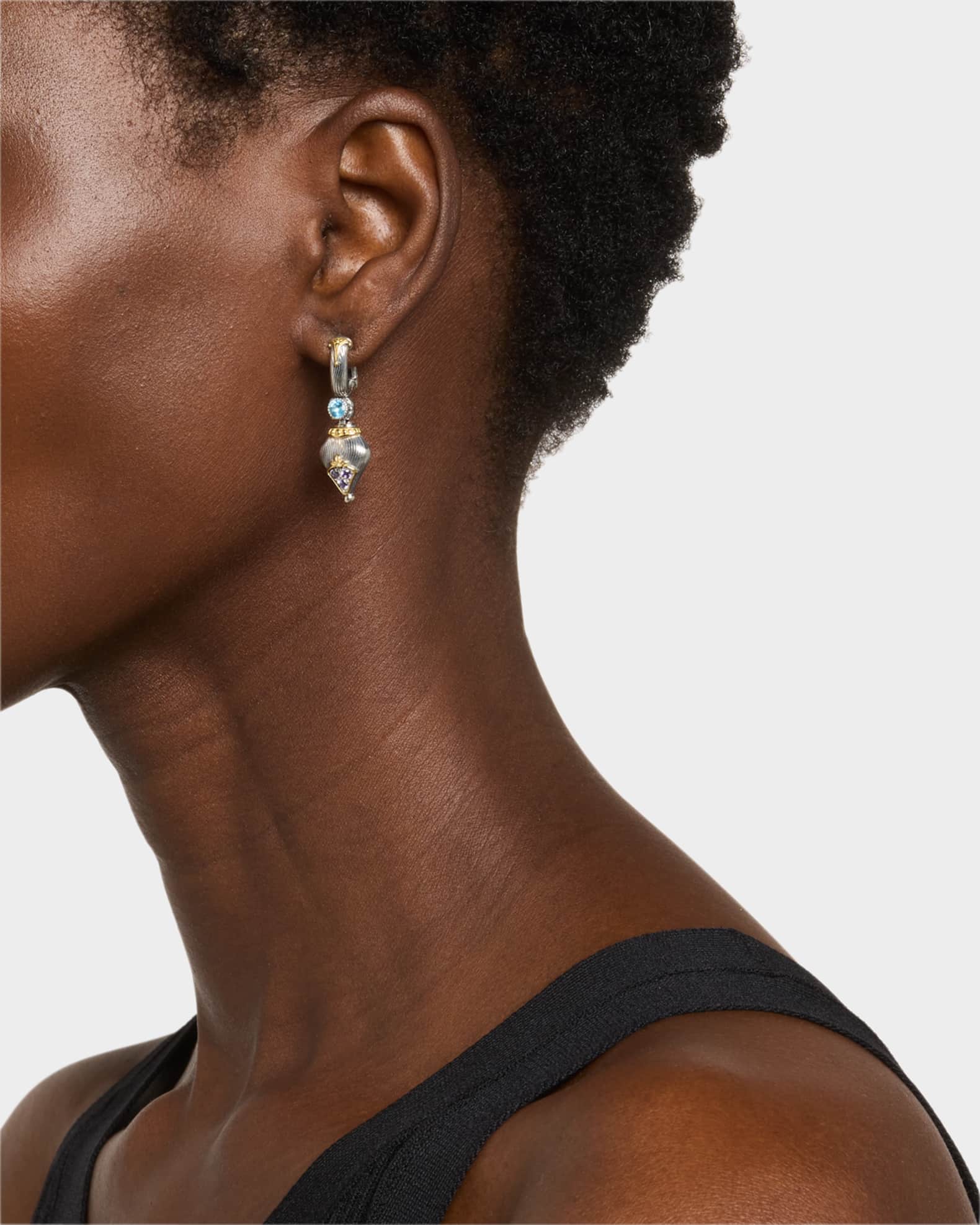 Kyma Huggie Drop Earrings with Sky Blue Topaz and Amethyst 1