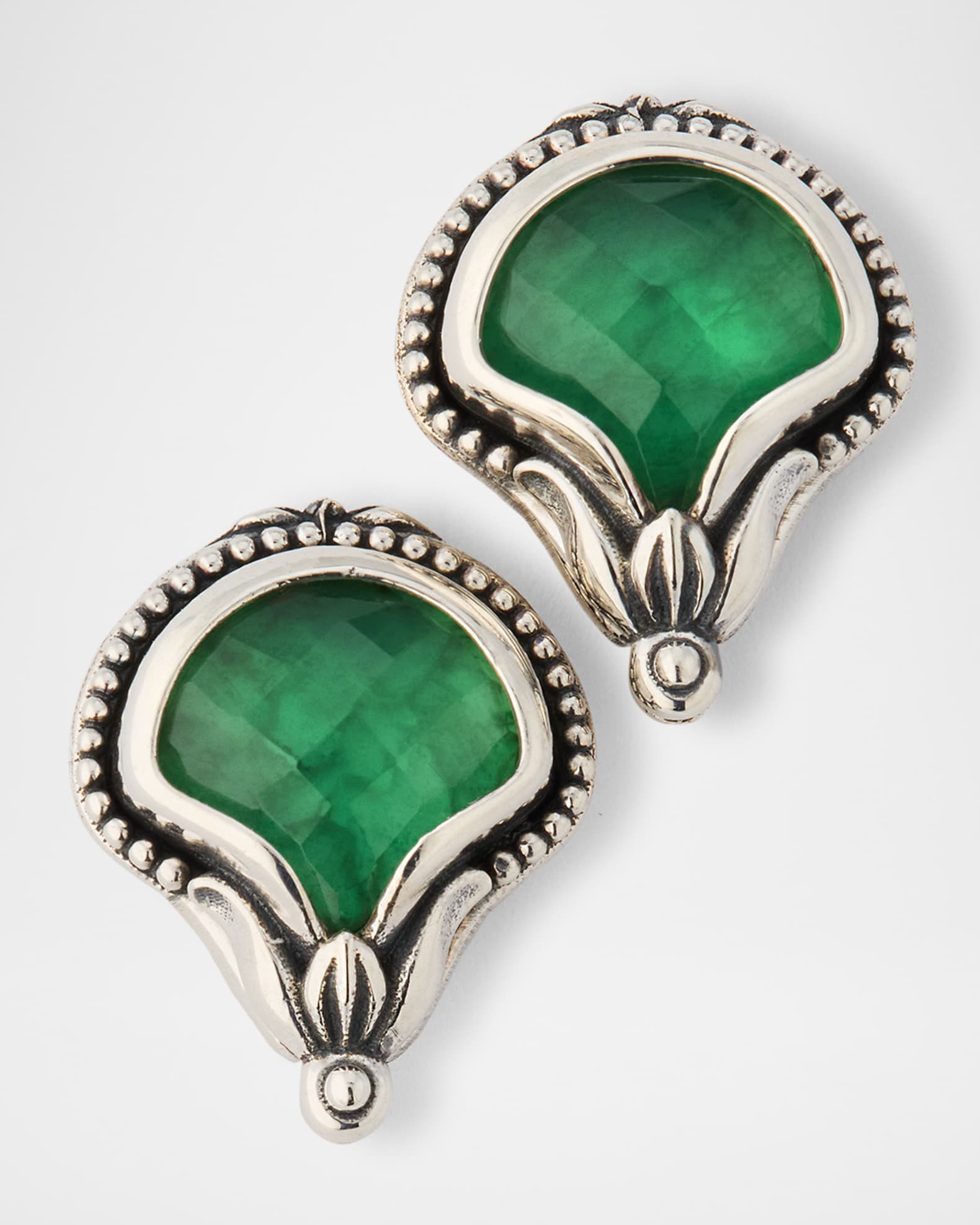 Ivy Rock Crystal, Aventurine and MOP Triplet Stud Earrings 0