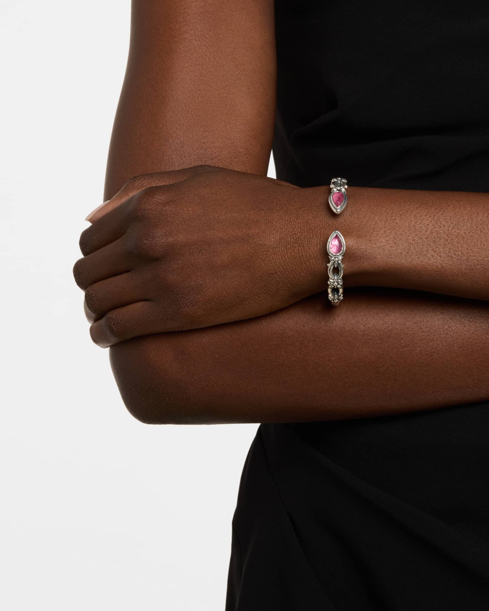 Ivy Rock Crystal, Strawberry Quartz and MOP Triplet Cuff Bracelet 1