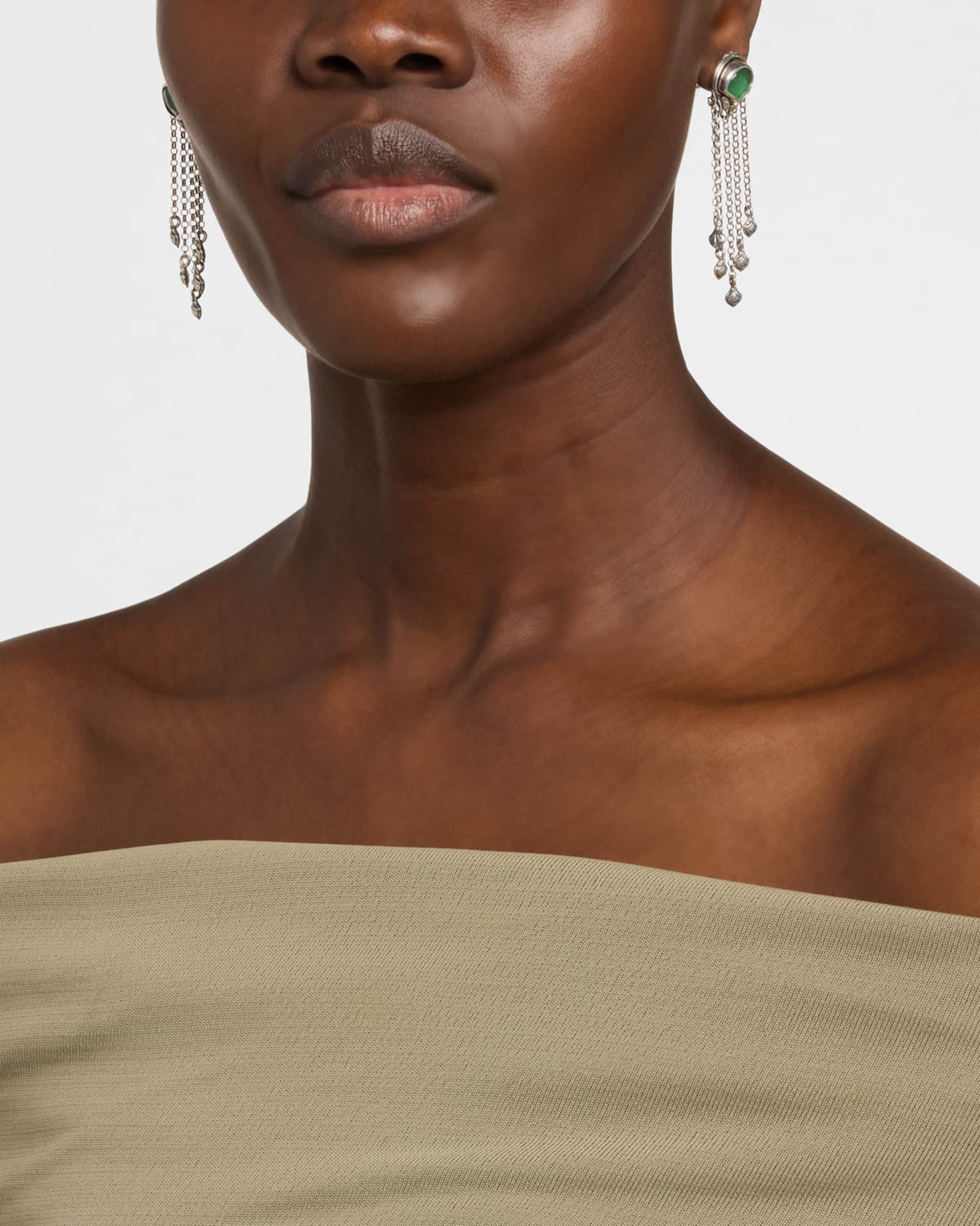 Ivy Rock Crystal, Aventurine and MOP Triplet Dangle Earrings 1