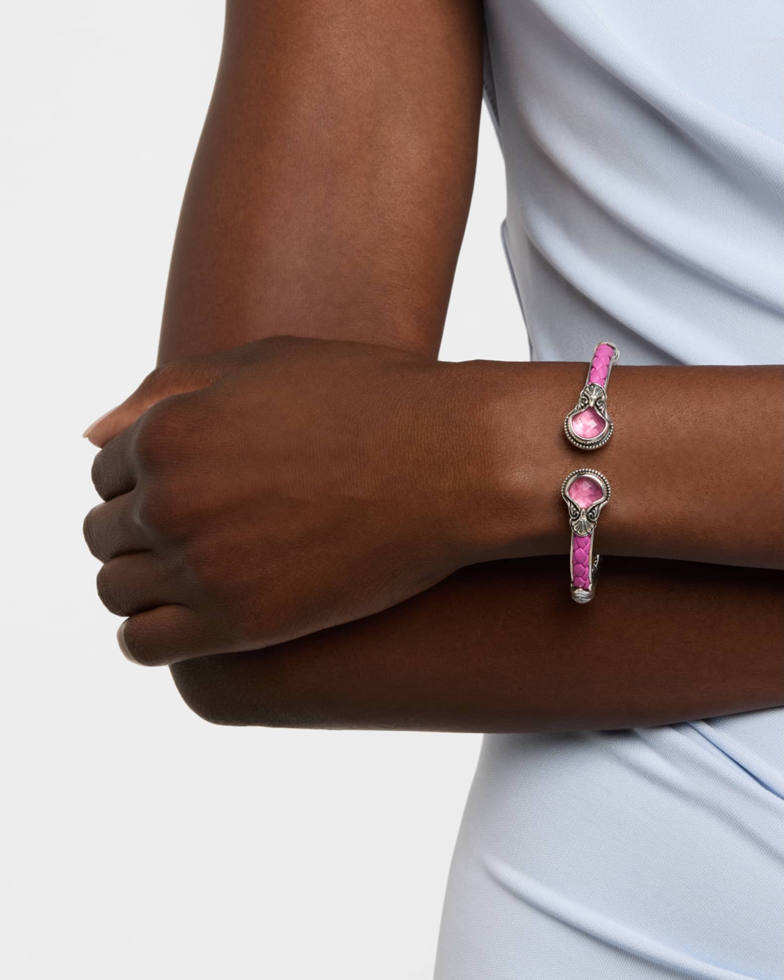 Ivy Rock Crystal, Strawberry Quartz and MOP Cuff Bracelet 1