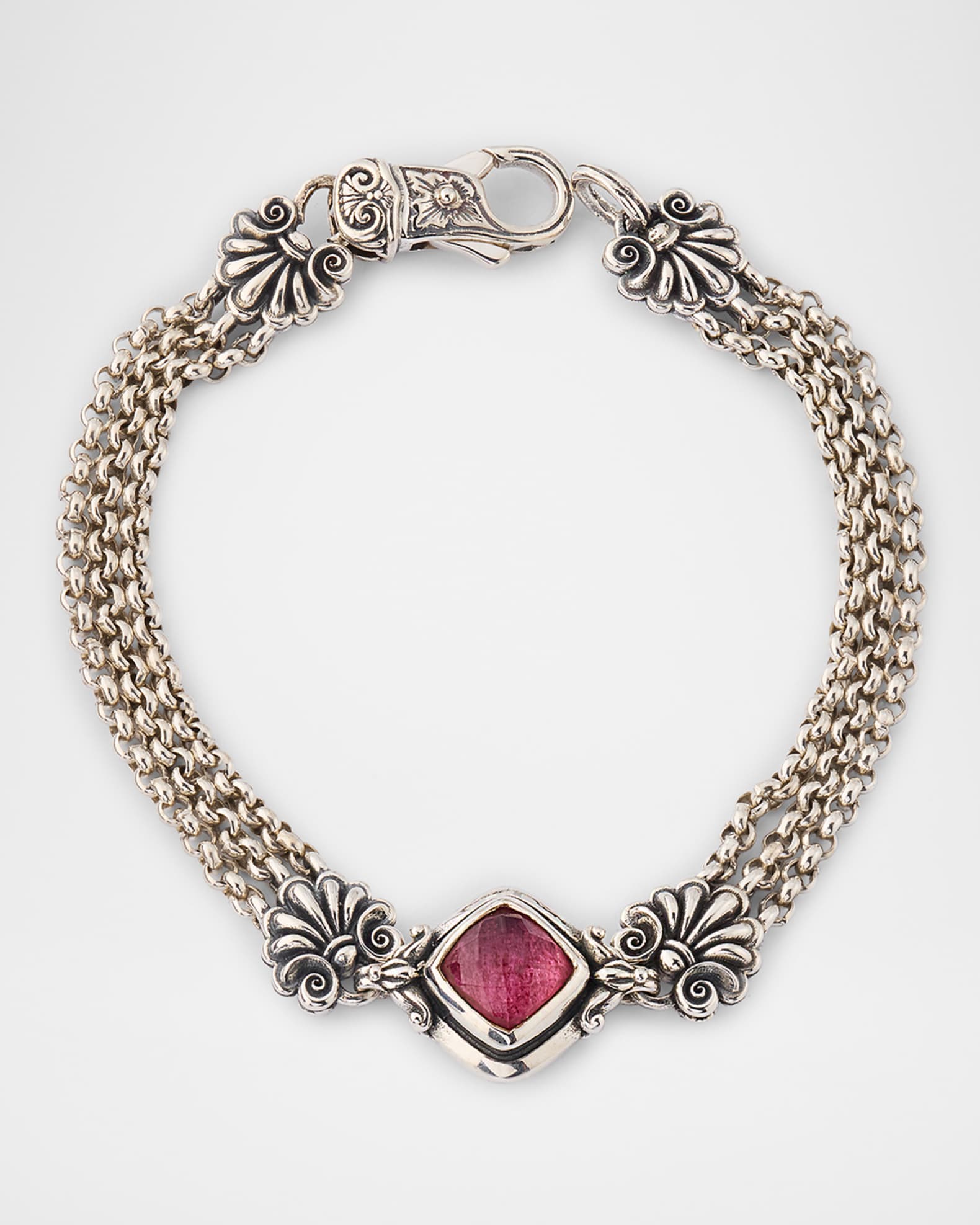 Ivy Rock Crystal, Strawberry Quartz and MOP Triple Chain Bracelet 0