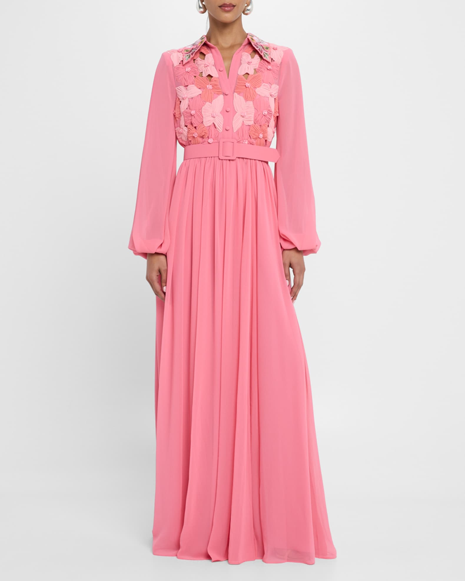 Belted Floral-Embroidered Shirt Gown 1