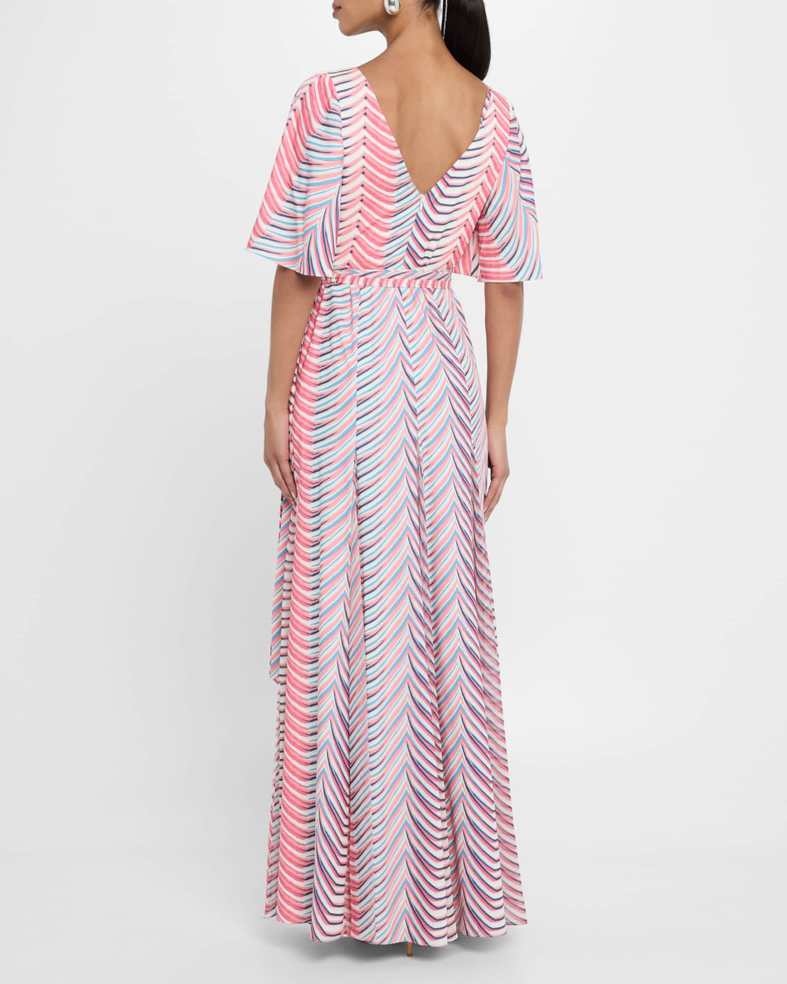 Badgley Mischka Printed Elbow Sleeve Wrap Gown, Size: 0