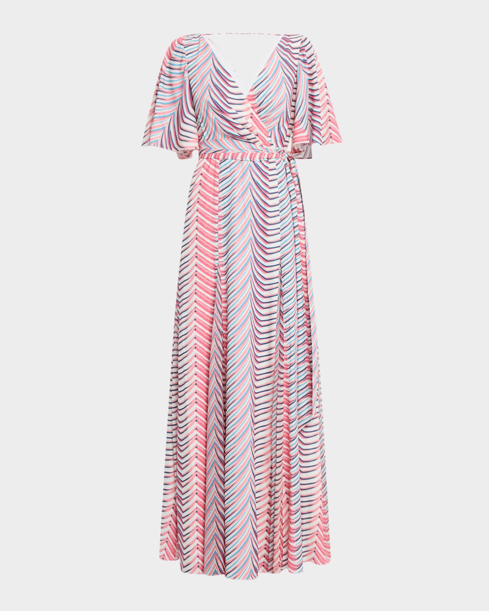 Chevron-Print Georgette Maxi Dress 0