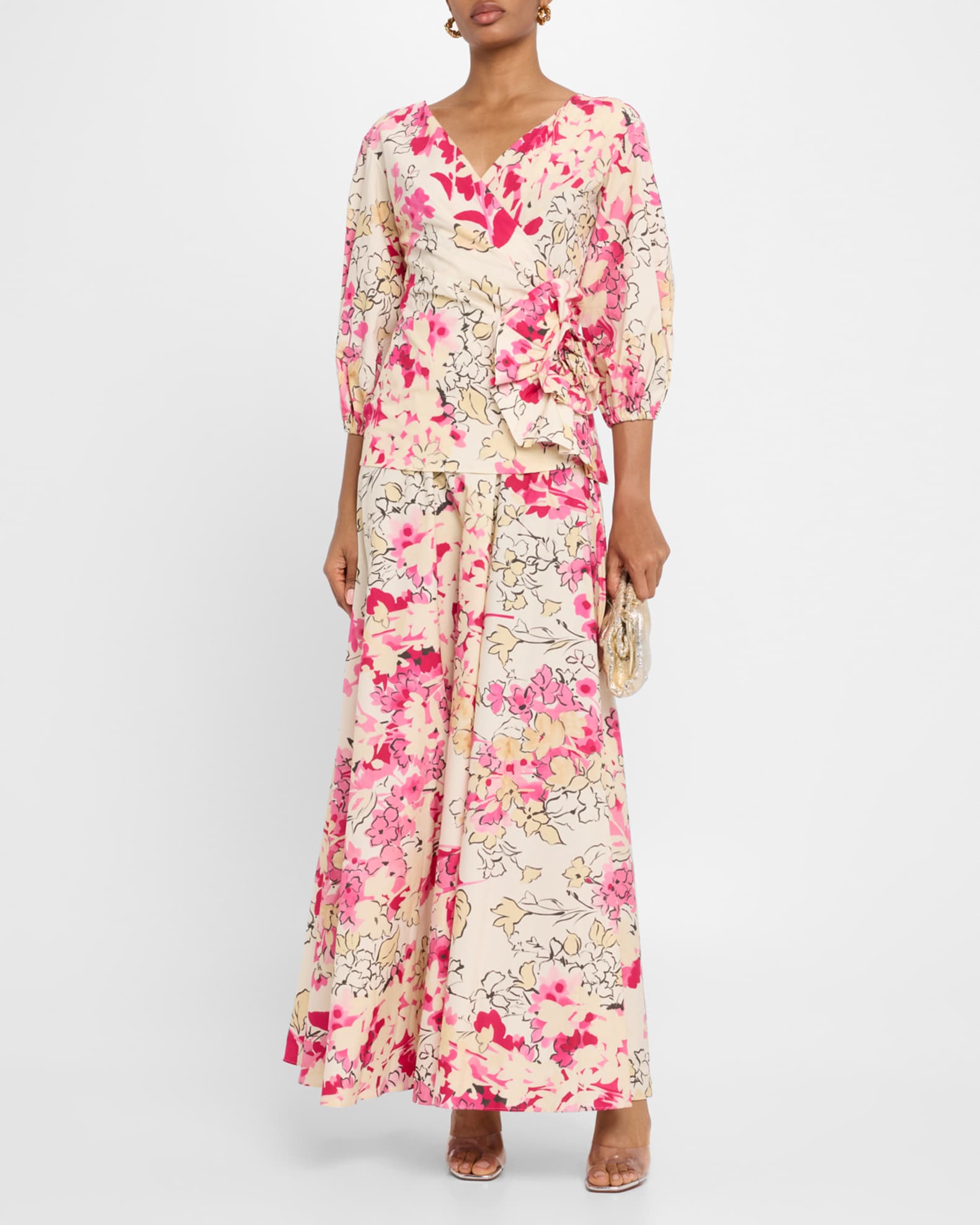 Floral-Print Side Ruffle Gown 1