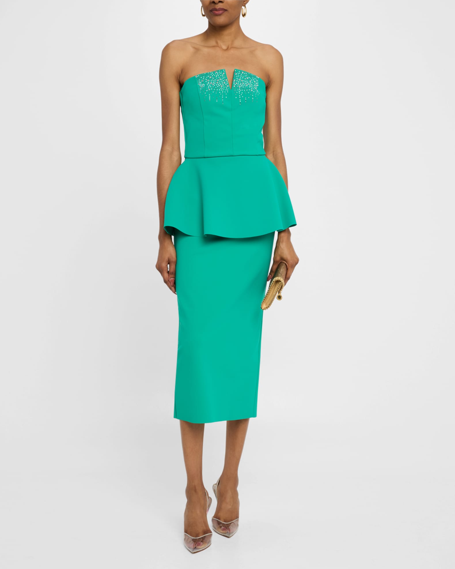 Strapless Stud-Embellished Peplum Midi Dress 1
