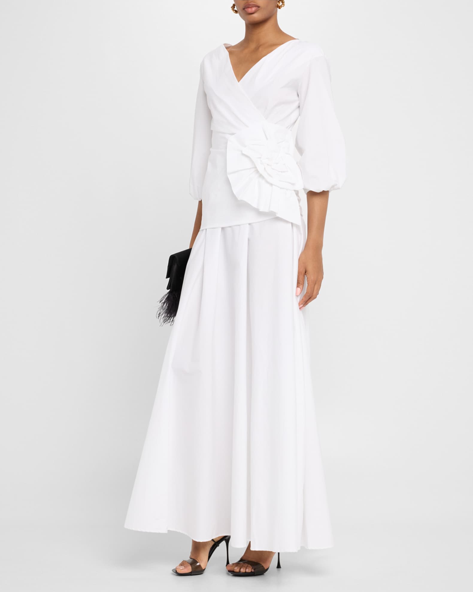 Flower-Embellished Stretch Cotton Maxi Dress 1