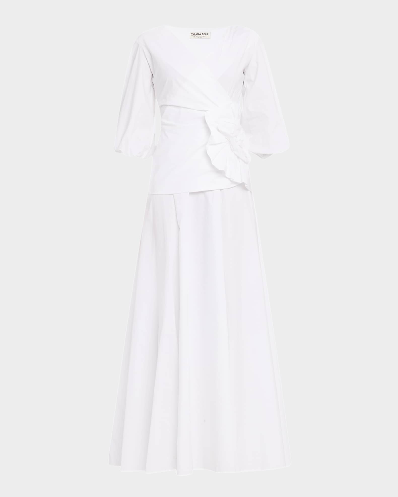 Flower-Embellished Stretch Cotton Maxi Dress 0