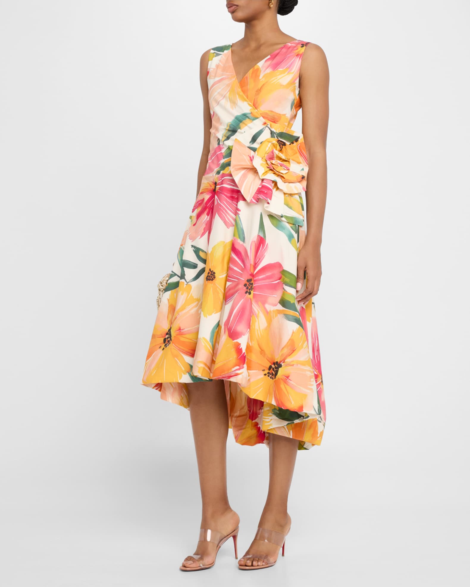 Sleeveless High-Low Rosette Midi Dress 1