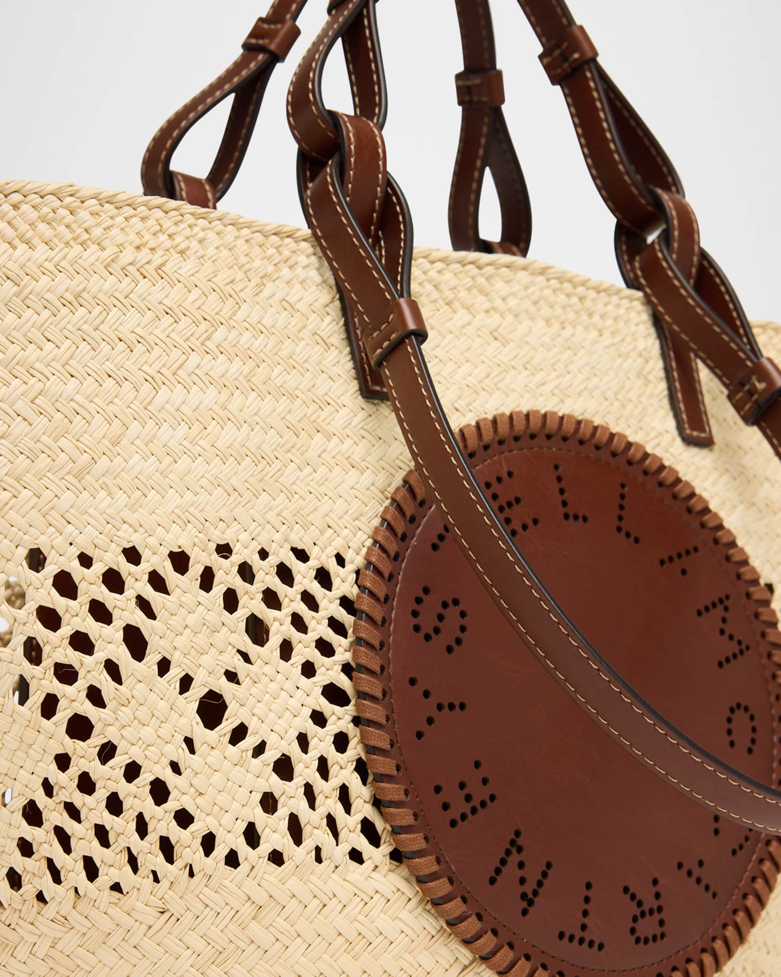 Stella McCartney Small Logo Raffia Basket Tote Bag | Neiman