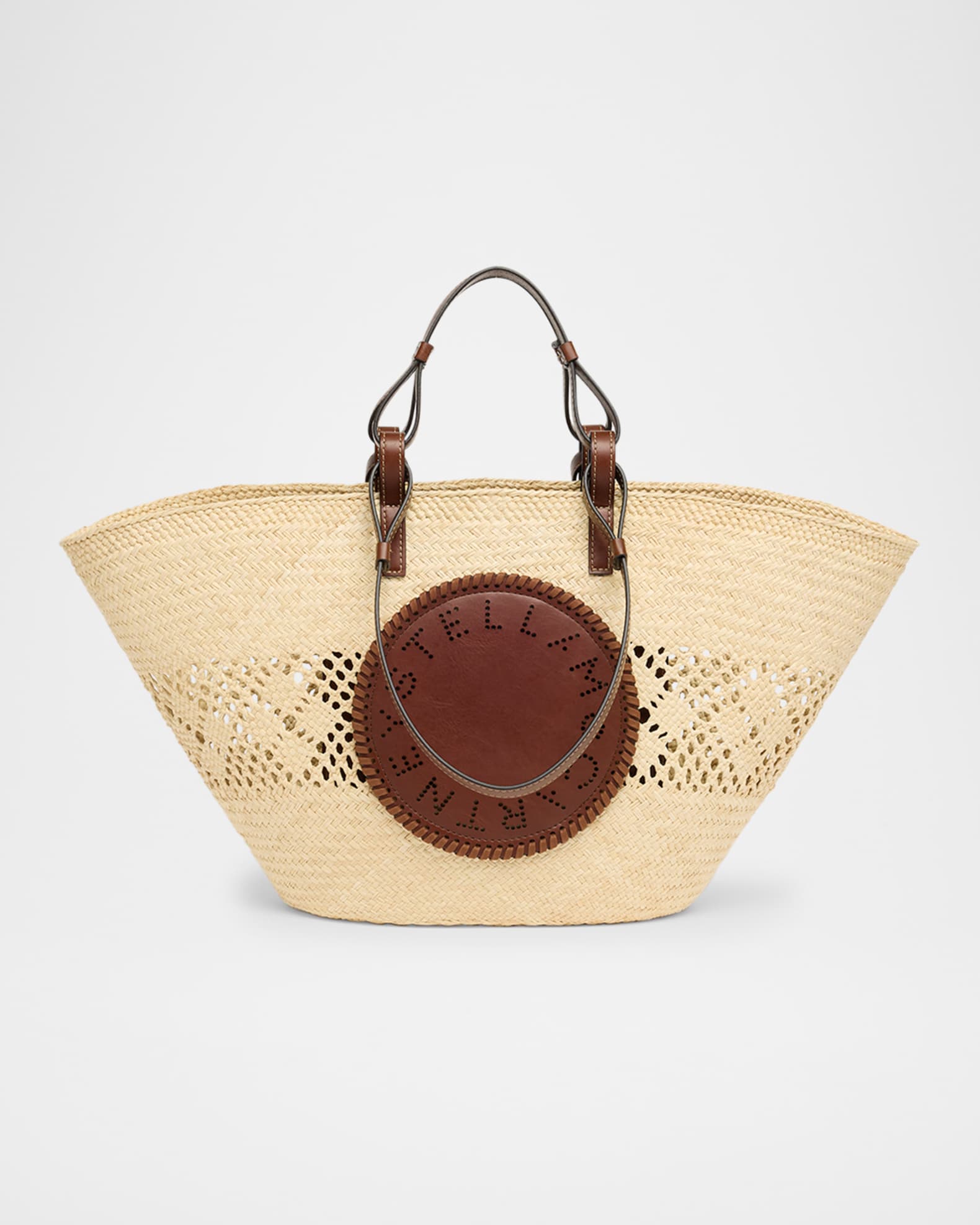 Small Logo Raffia Basket Tote Bag 0