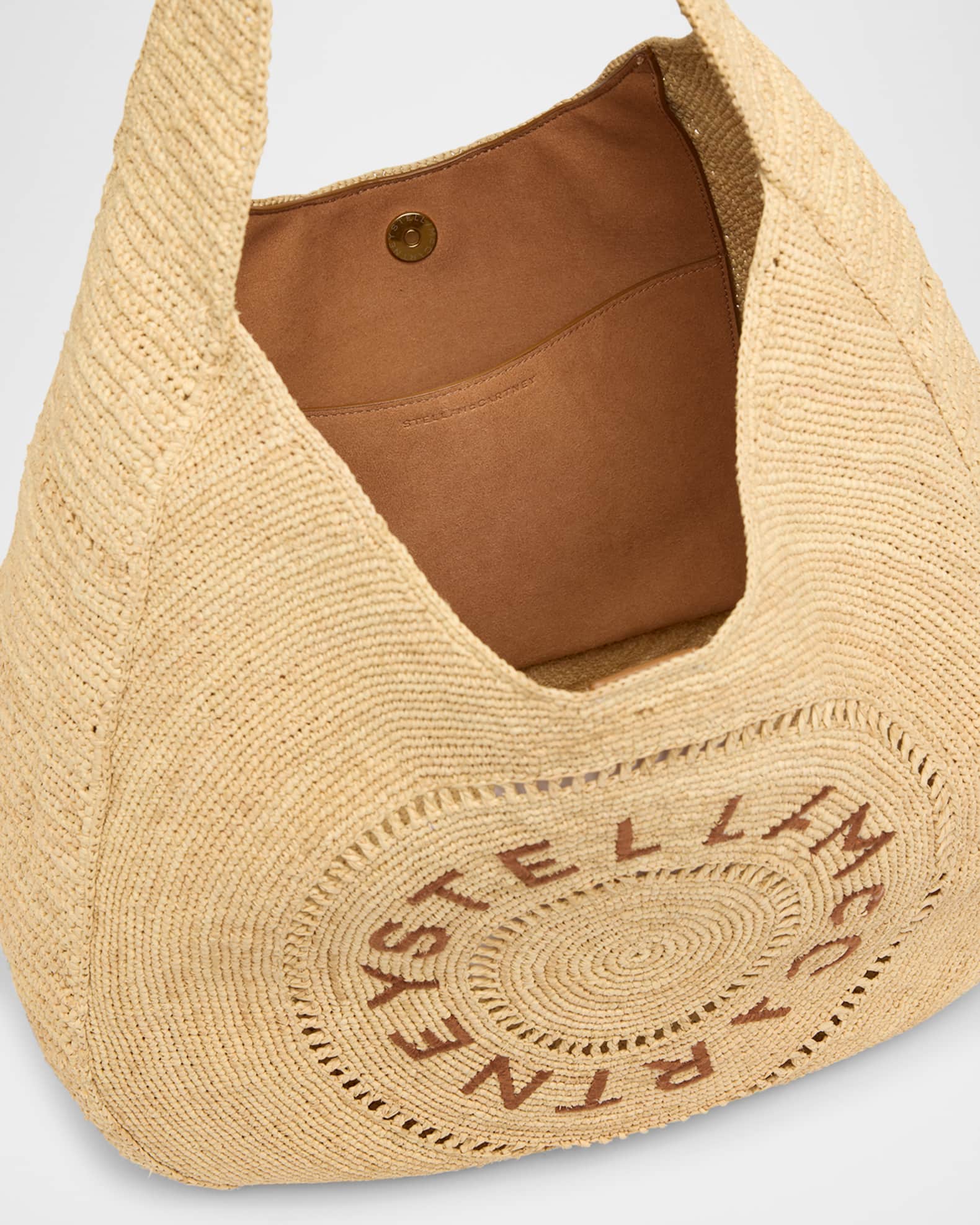 【Stella McCartney】 ミニラフィア　ロゴバッグ Stella McCartney Small Logo Crochet Raffia Hobo Bag | Neiman Marcus