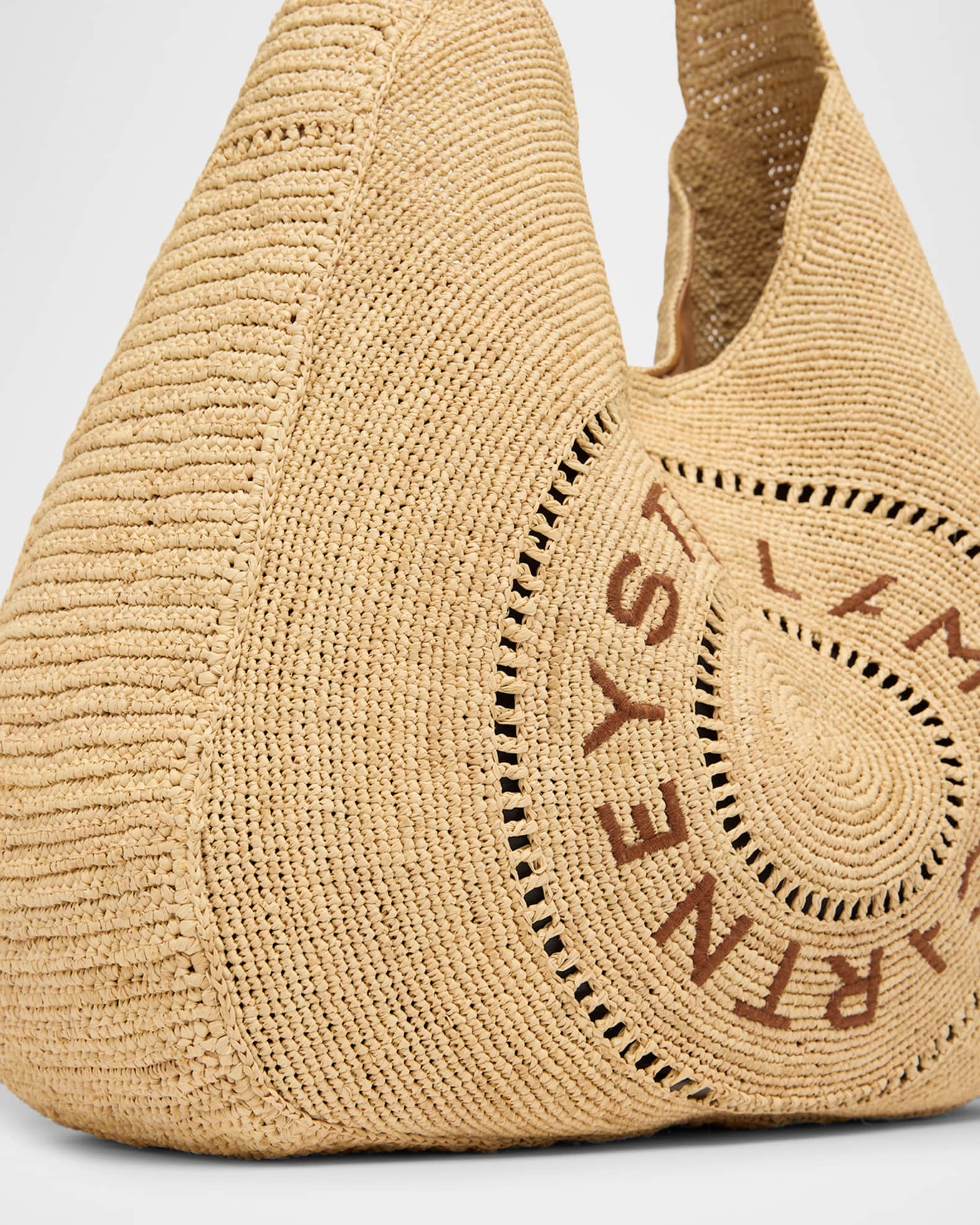 Stella McCartney Small Logo Crochet Raffia Hobo Bag | Neiman
