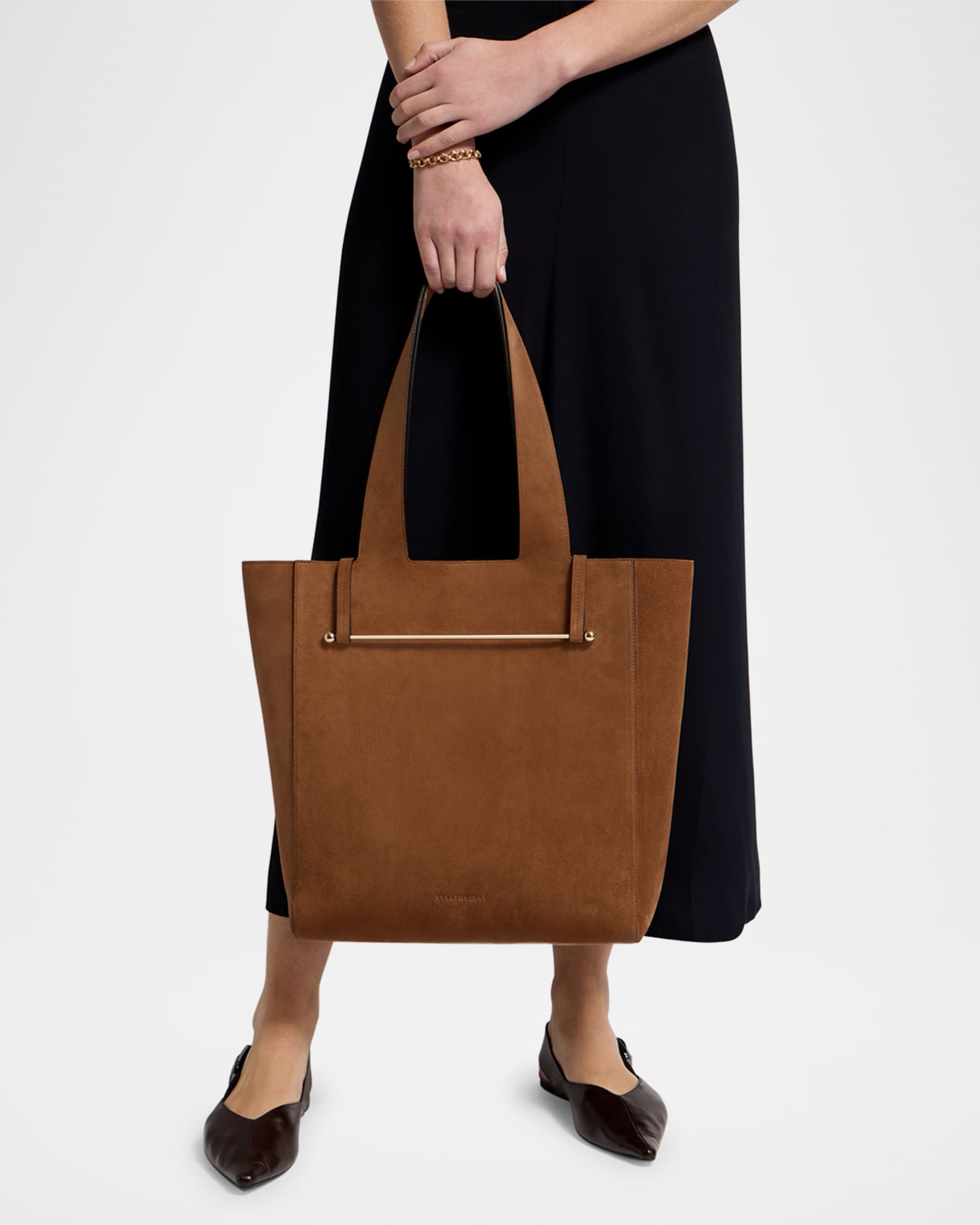 Melody Bar-Embellished Suede Tote Bag 1