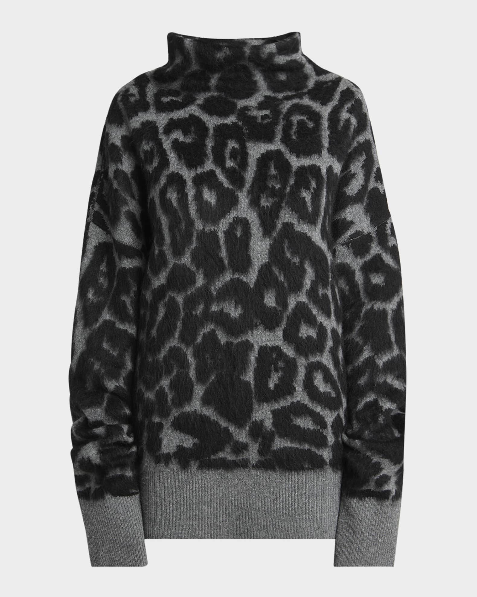Leopard Jacquard Oversized Wool Turtleneck 0