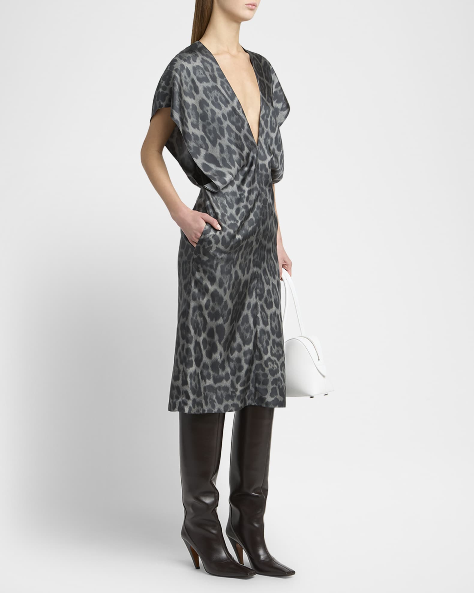Stella McCartney Leopard Print V-Neck Silk Dress | Neiman Marcus