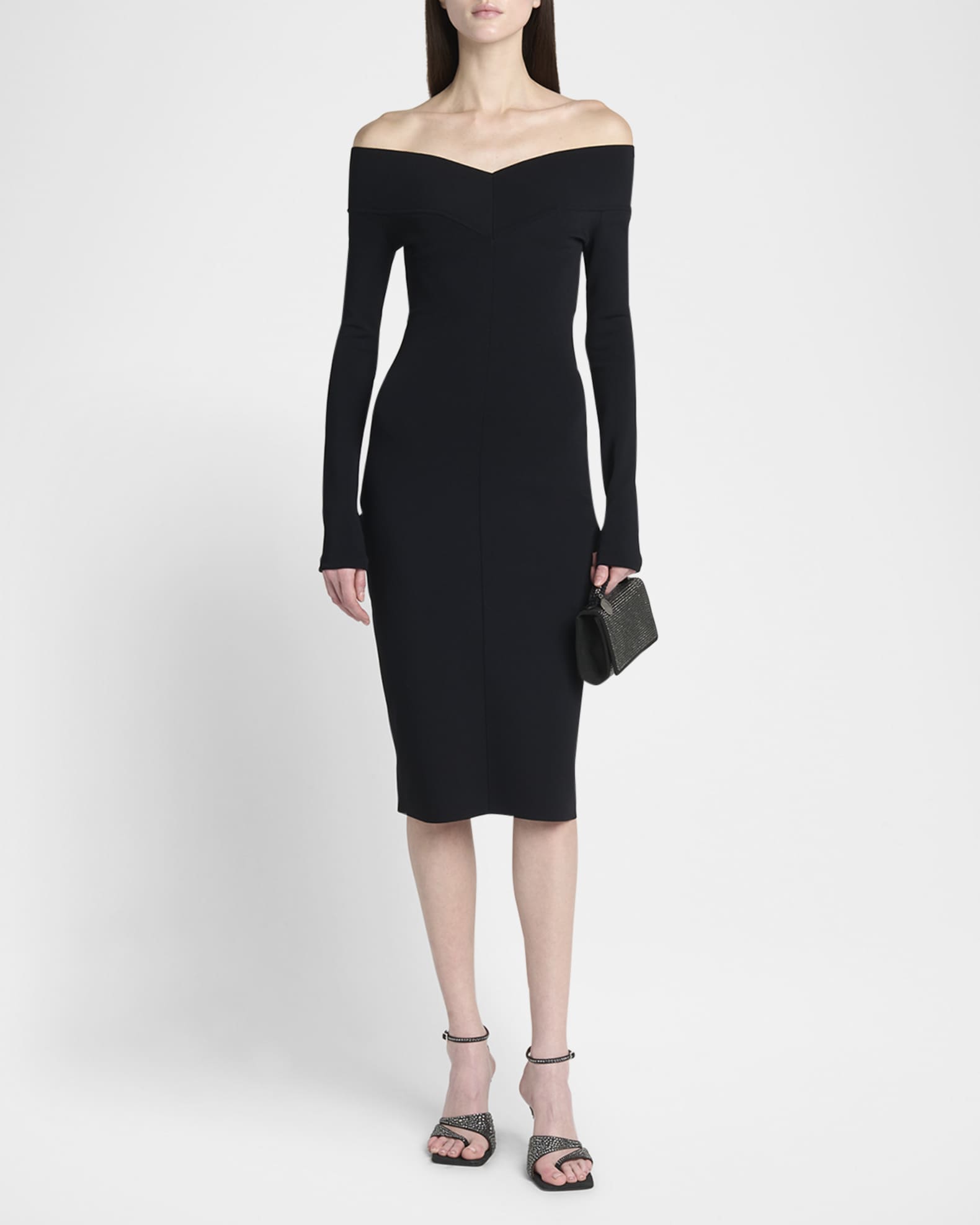 Off-the-Shoulder Compact Knit Midi Dress 1