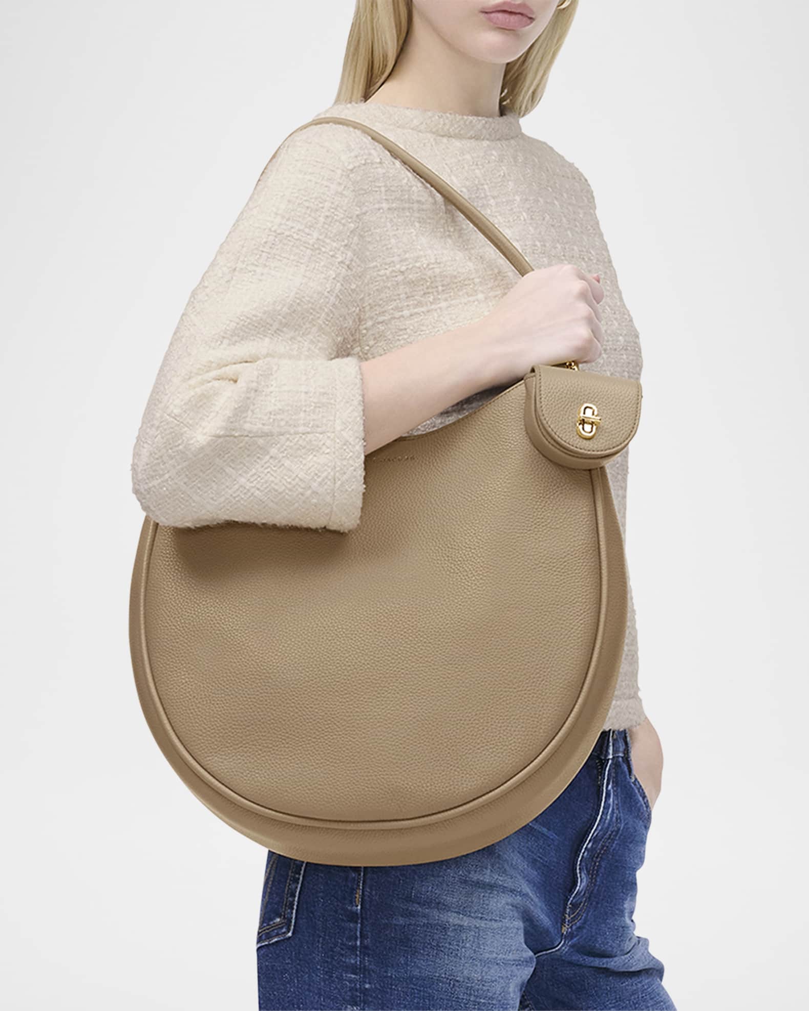 The Crescent Large Dual Hobo Bag in Calf Leather 1