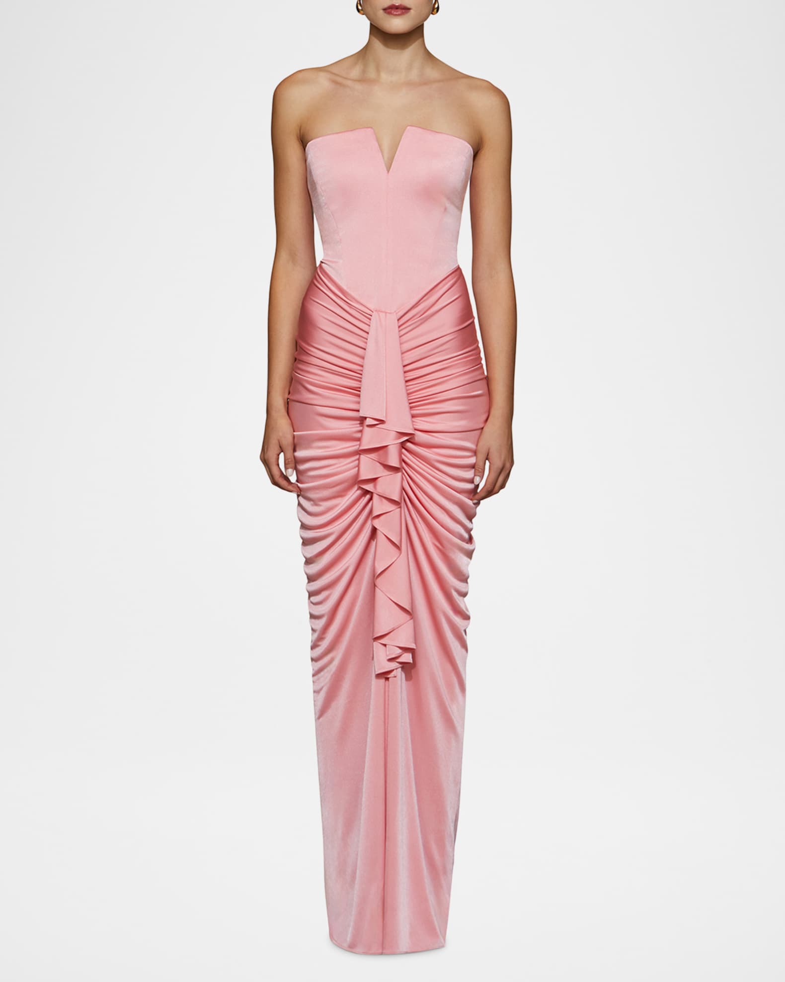 Selena Strapless Draped Glossy Jersey Gown 1