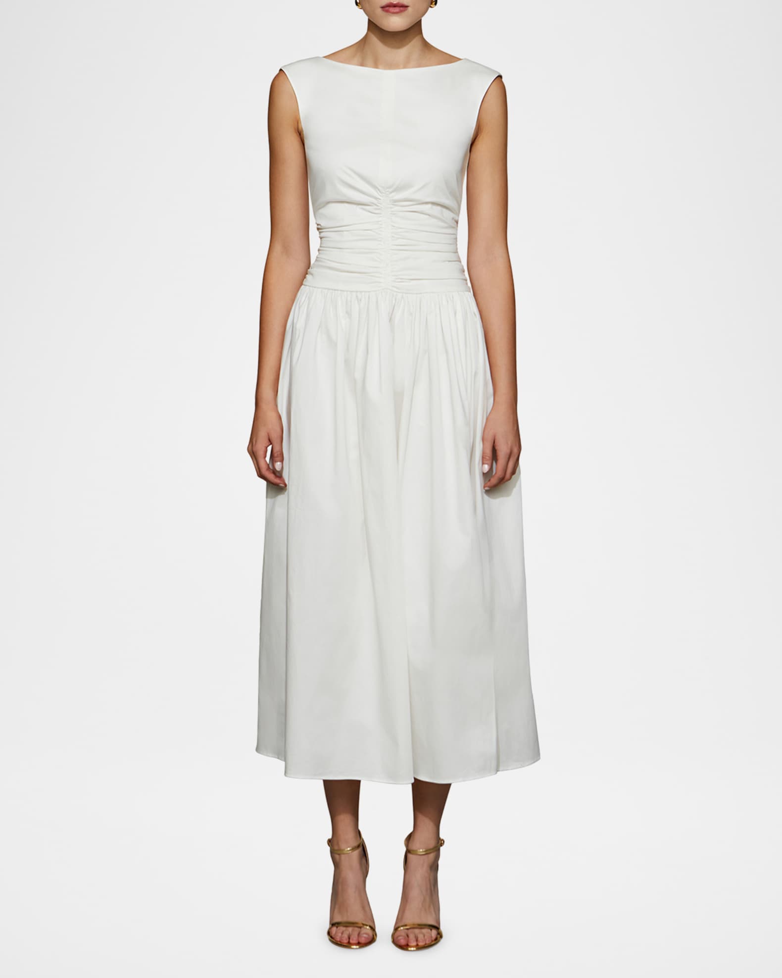 Imani Ruched Cotton Poplin Midi Dress - Thumbnail 2