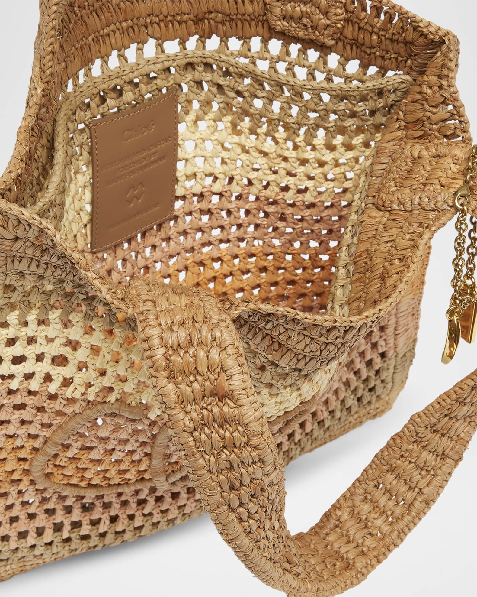 Chloe Summer Banana Tote Bag in Striped Crochet Paper and