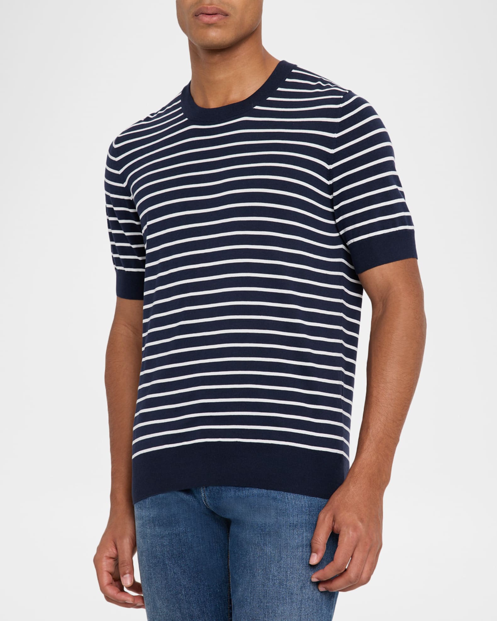 Tシャツ・カットソー Brunello Cucinelli Short Sleeve Crew-Neck Sweater Brunello Cucinelli Men's Stripe Short-Sleeve Sweater
