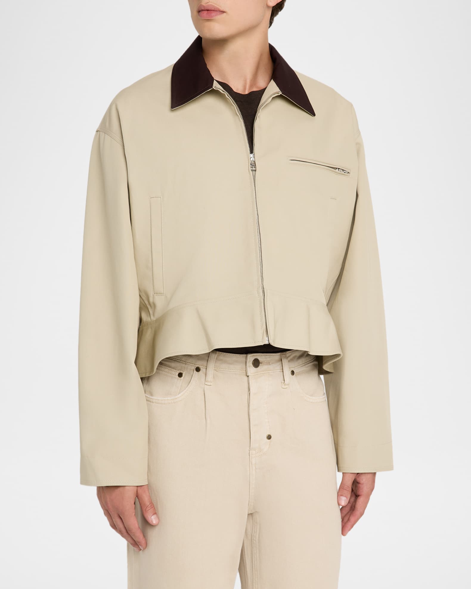 JW Anderson Men's Curved-Hem Cotton Workwear Jacket | Neiman Marcus