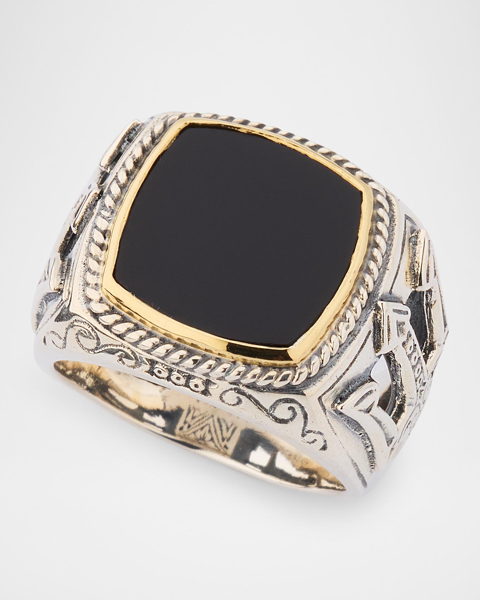 925 Sterling Silver Emerald Cut Black Onyx Signet Ring – Men's Gents Sizes M To Z5