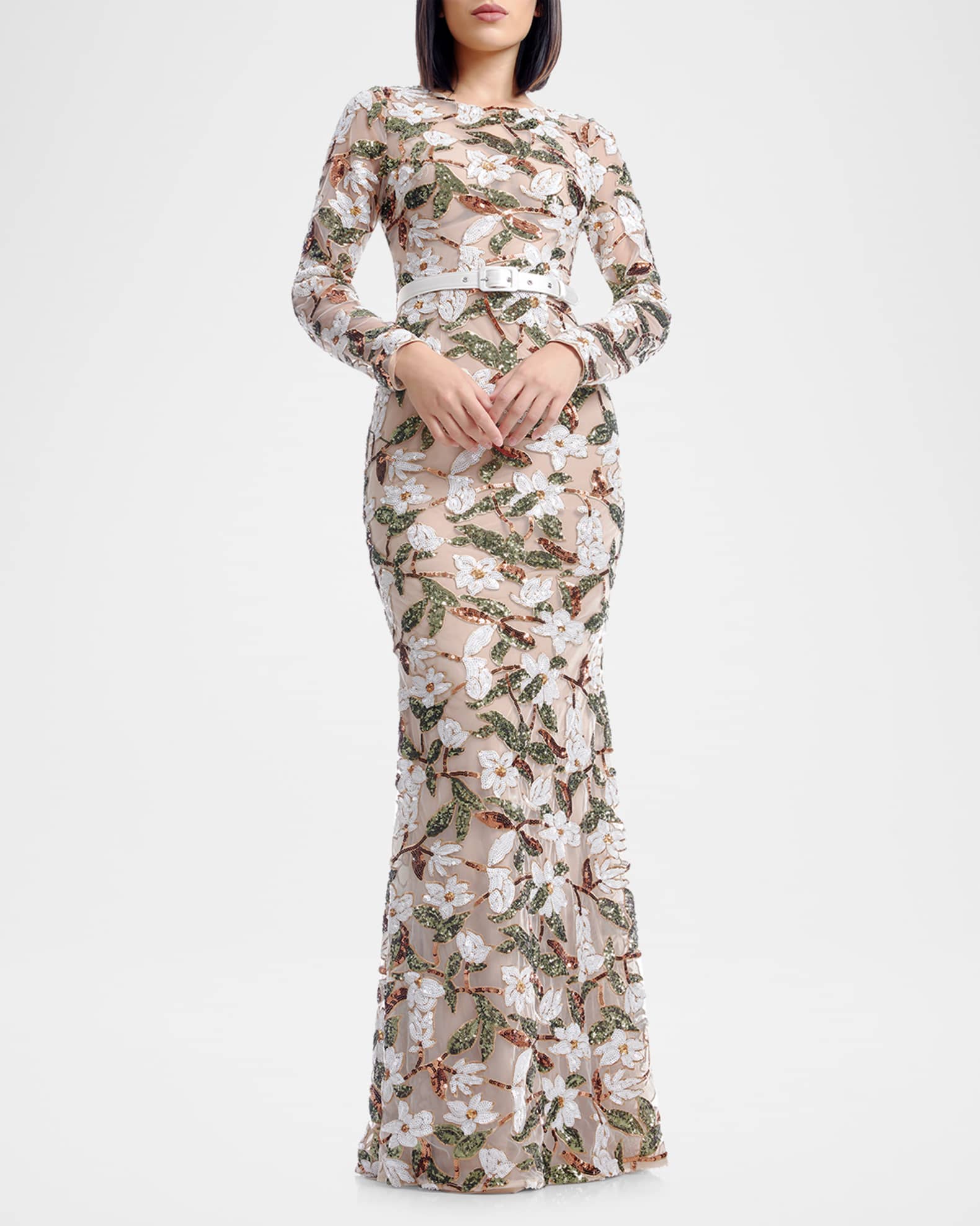 Tamra Belted Floral Sequin Gown - Thumbnail 2