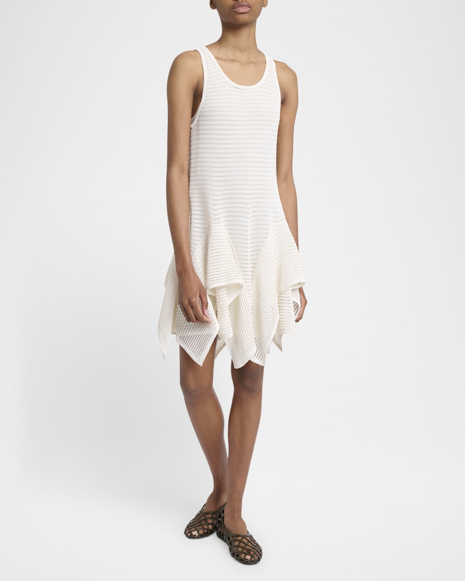 ALAIA Ladder Knit Sleeveless Ruffle-Slits Midi Dress