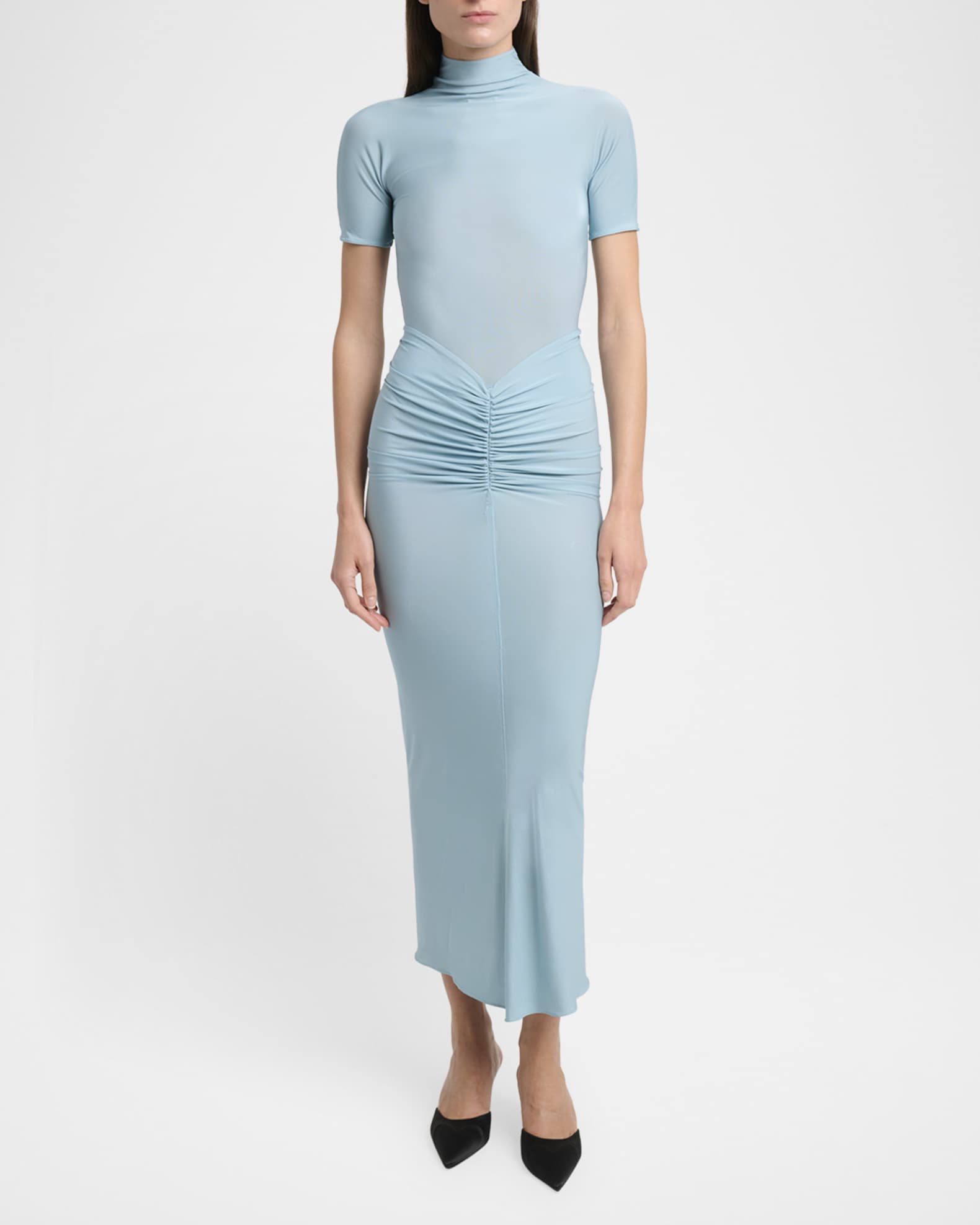 Mock Neck Draped Midi Dress 1