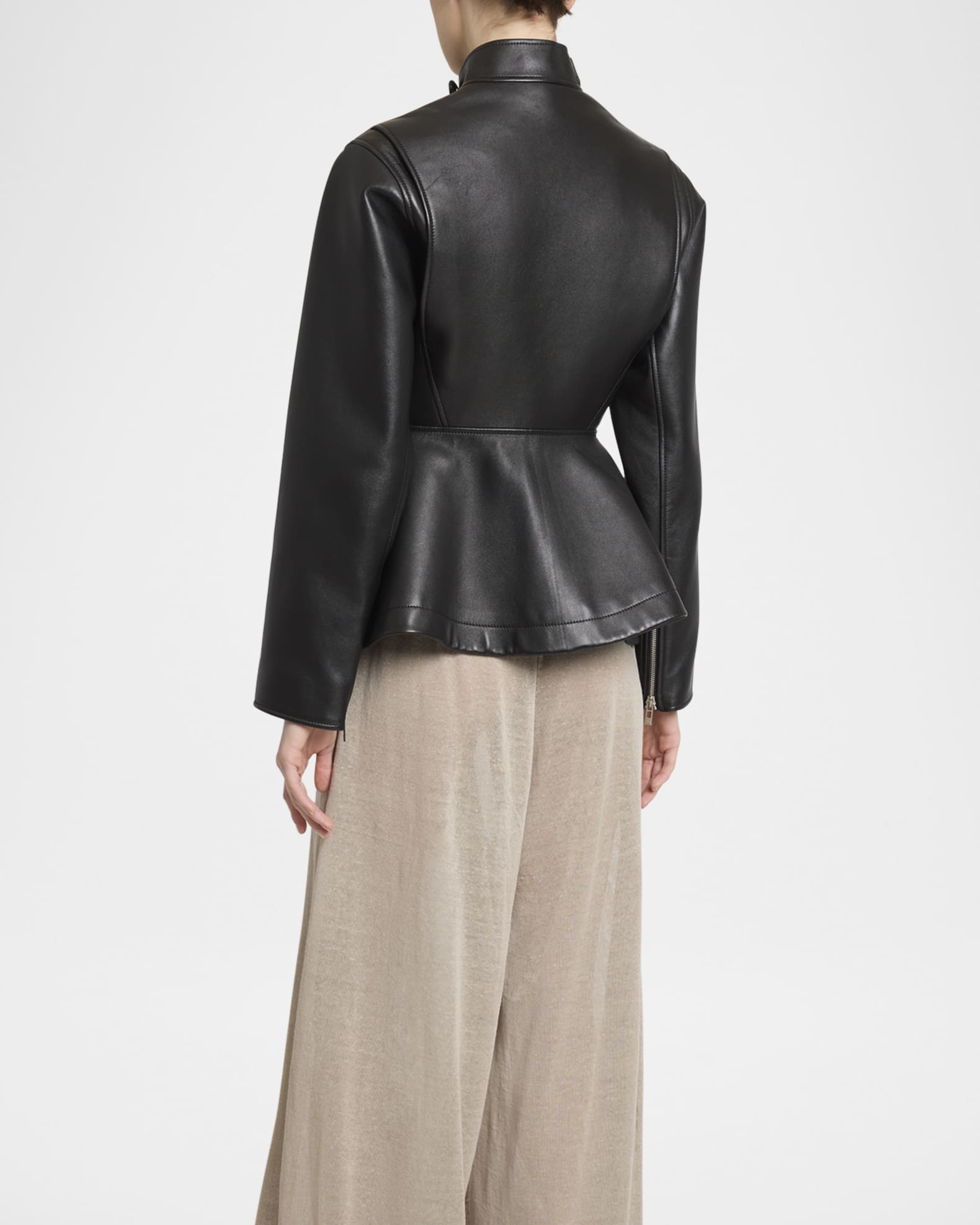 ALAIA High-Neck Leather Peplum Jacket | Neiman Marcus