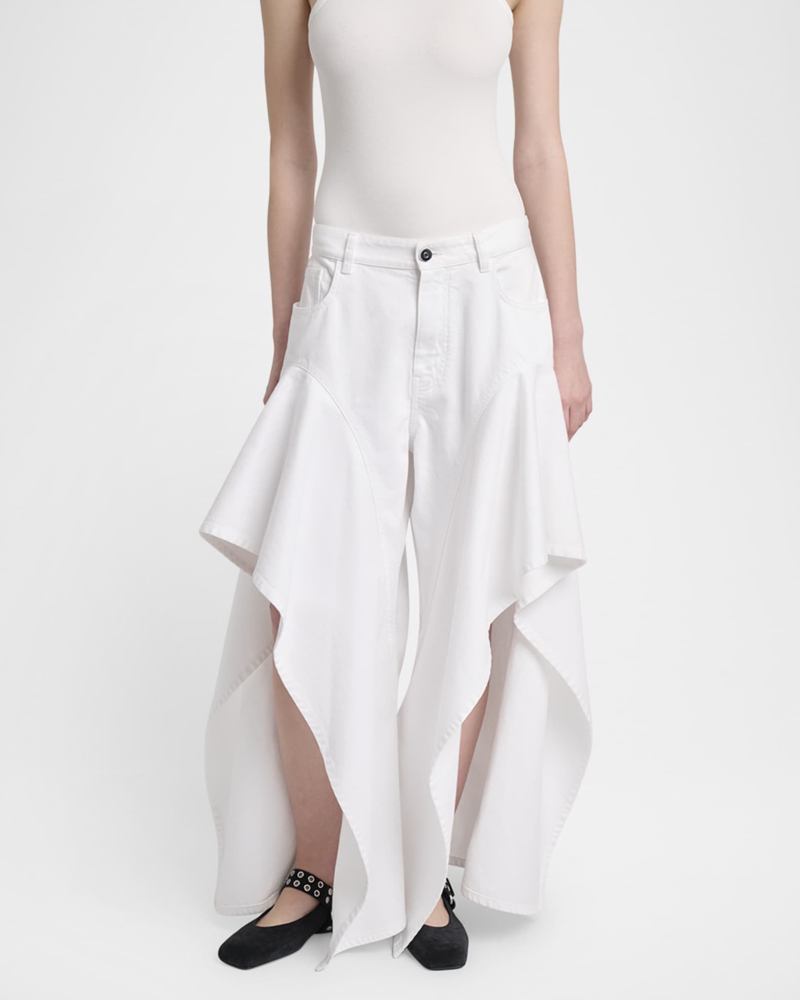 ALAIA Ruffle Slit Jeans | Neiman Marcus