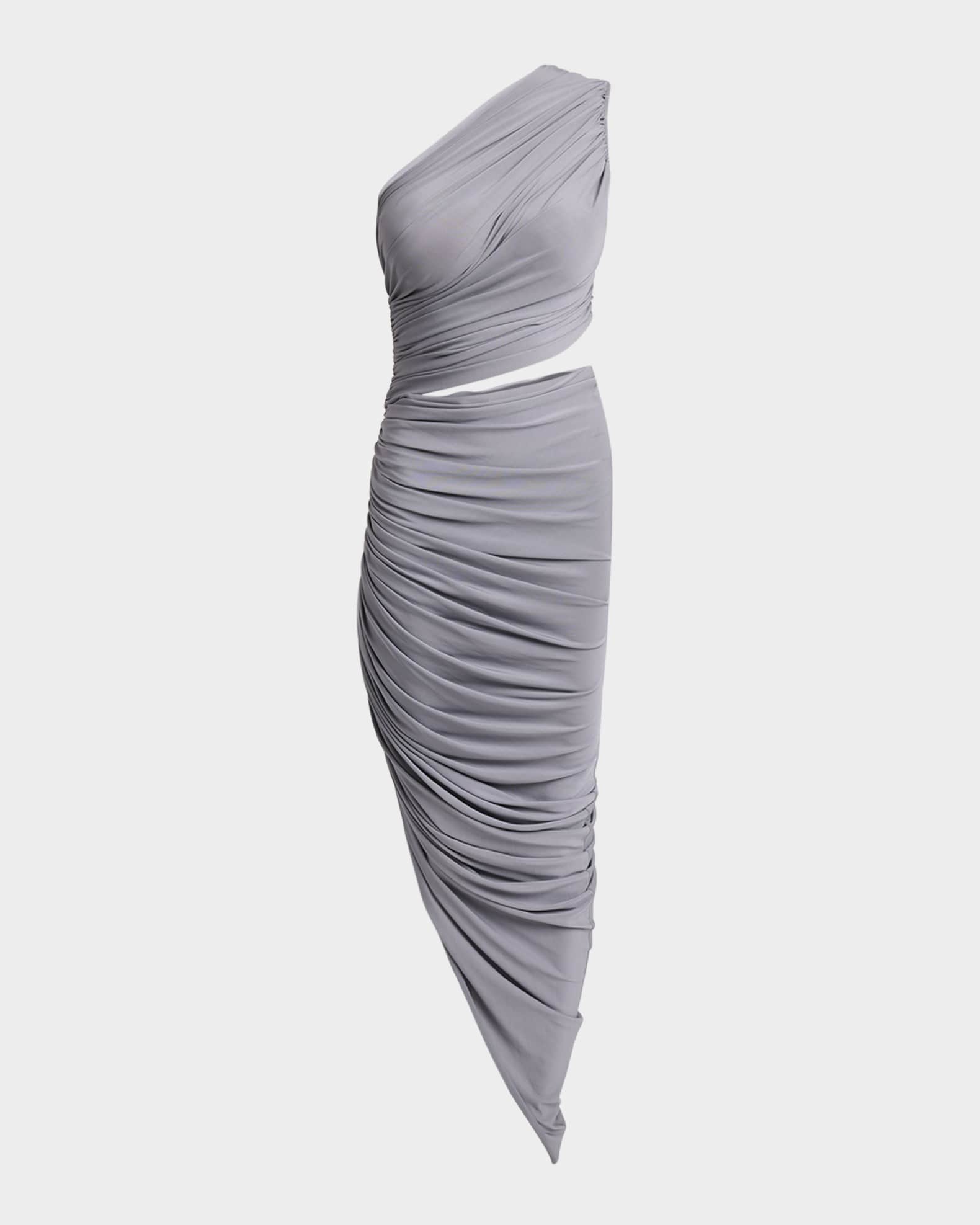 ASYMMETRIC CUTOUT MIDI DRESS IN MOCHA