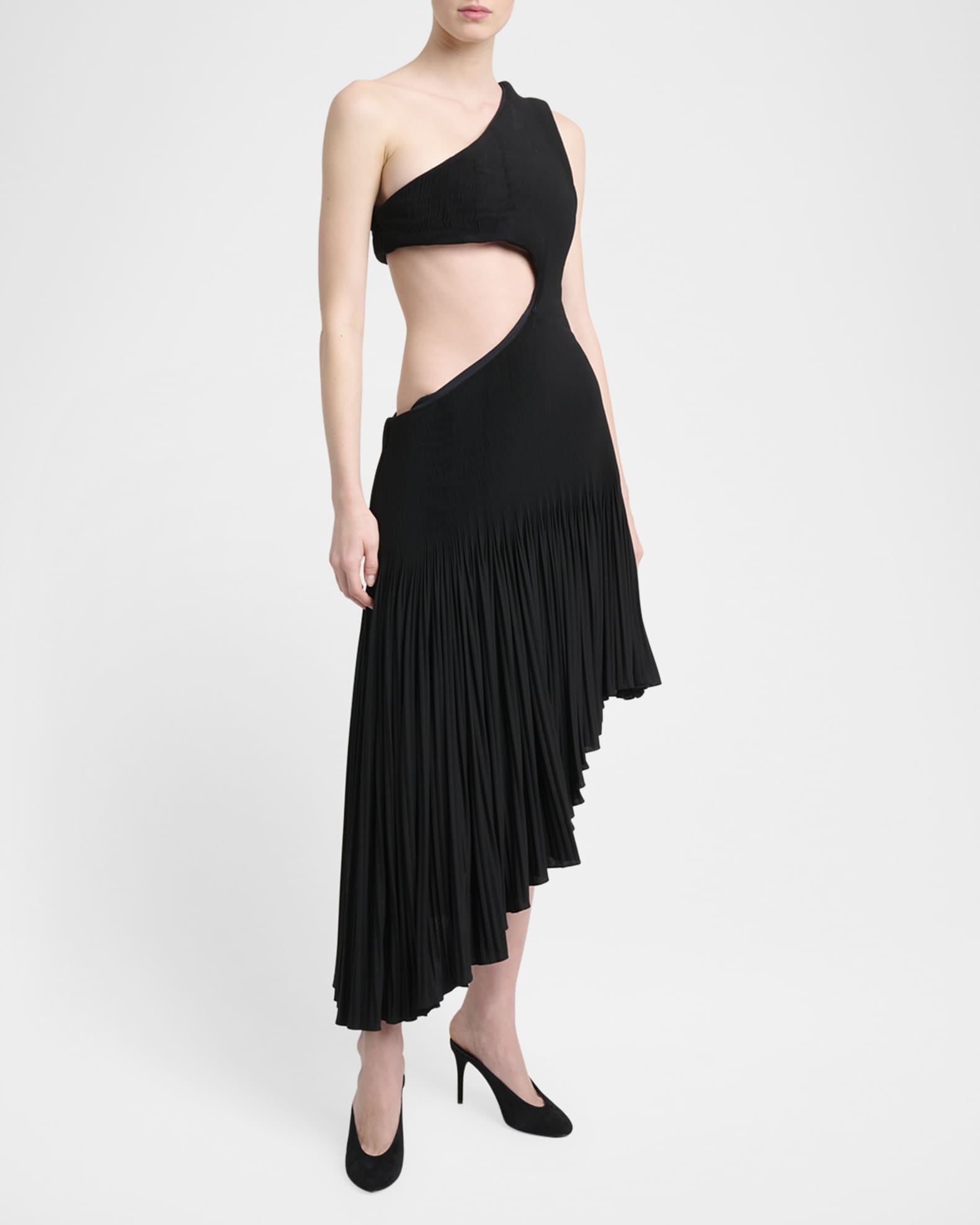 スカート Alaia GONNA MIDI CON MOTIVO COCCODRILLO Asymmetric croc-effect midi dress in black - Alaia | Mytheresa