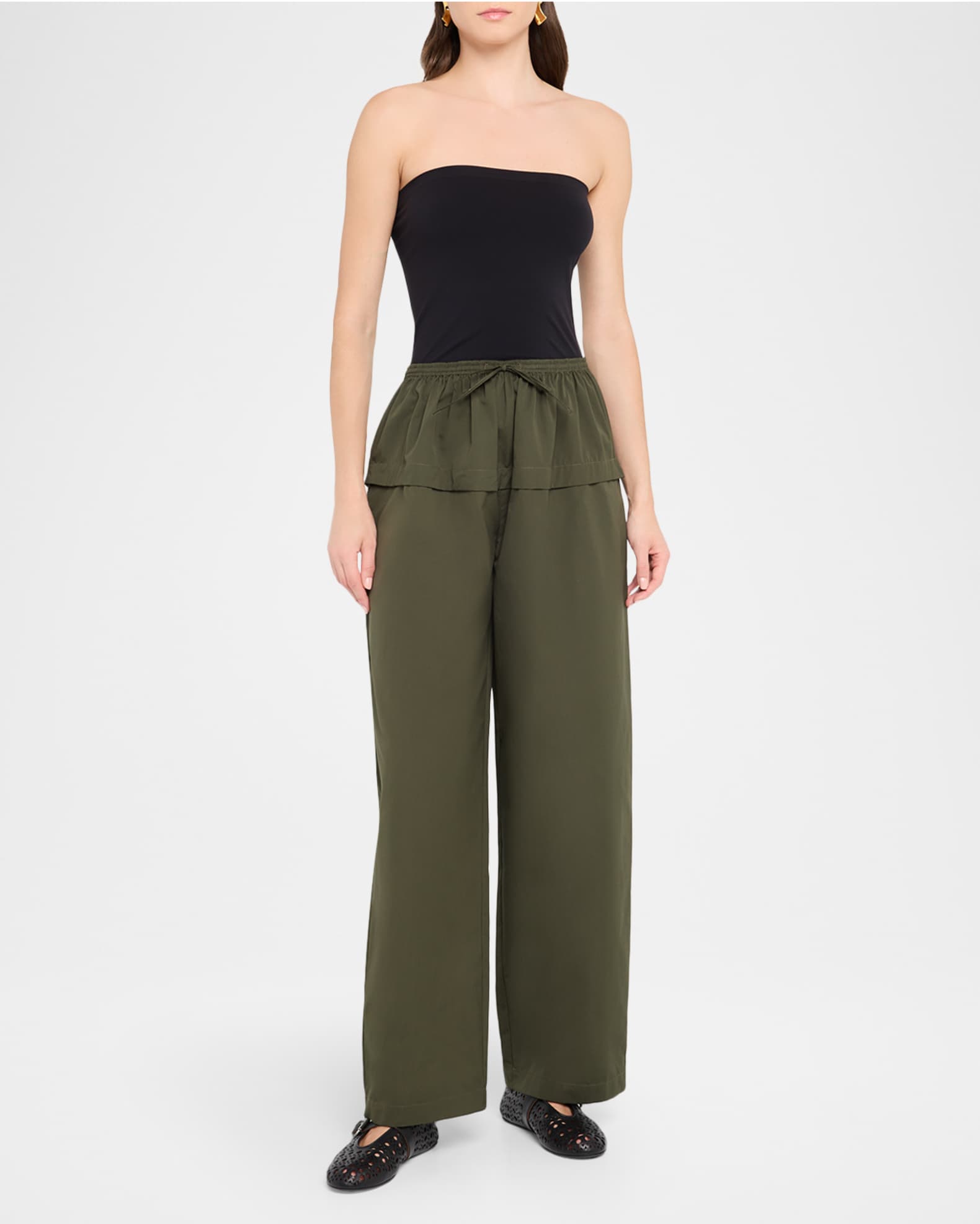 ALAIA Peplum Wide-Leg Drawstring Pants | Neiman Marcus