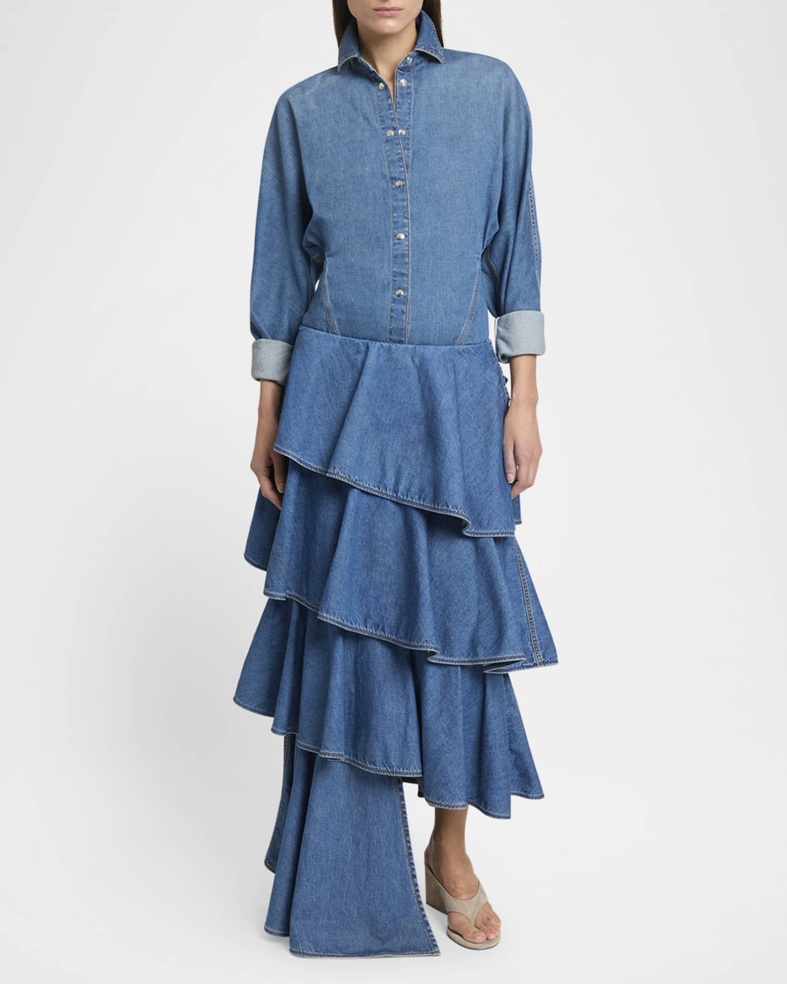 Spiral Ruffle Denim Midi Skirt 1