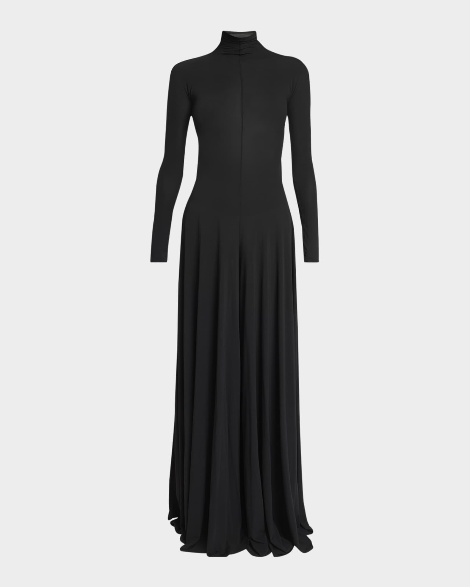 Sheer Open-Back Turtleneck Jumpsuit  0