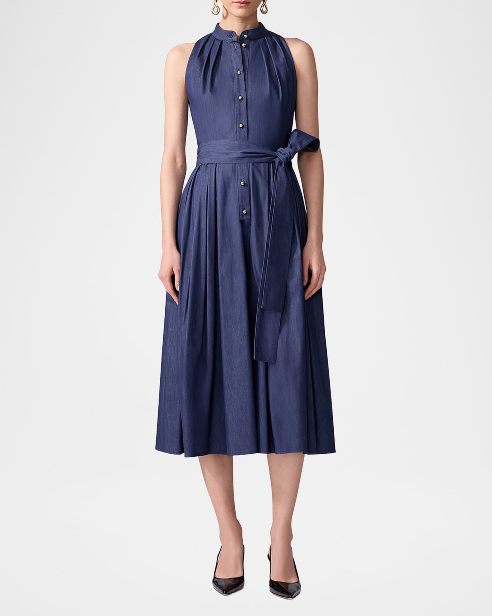 Pleated Self-Tie Full Midi Dress 1