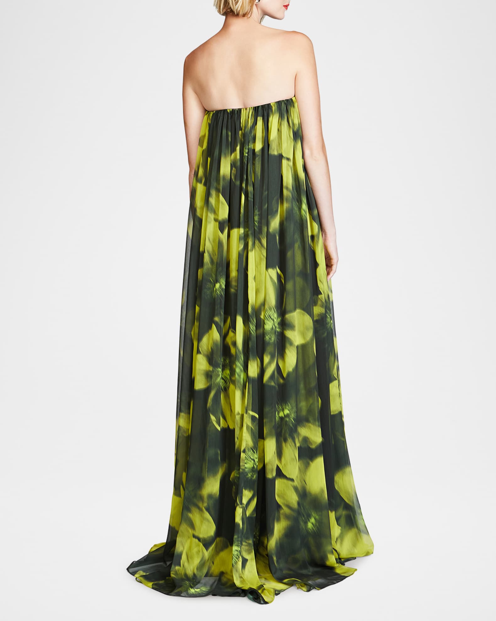 Halston Women's Claudette Floral Chiffon Strapless Gown - Photo Real Floral - Size 4