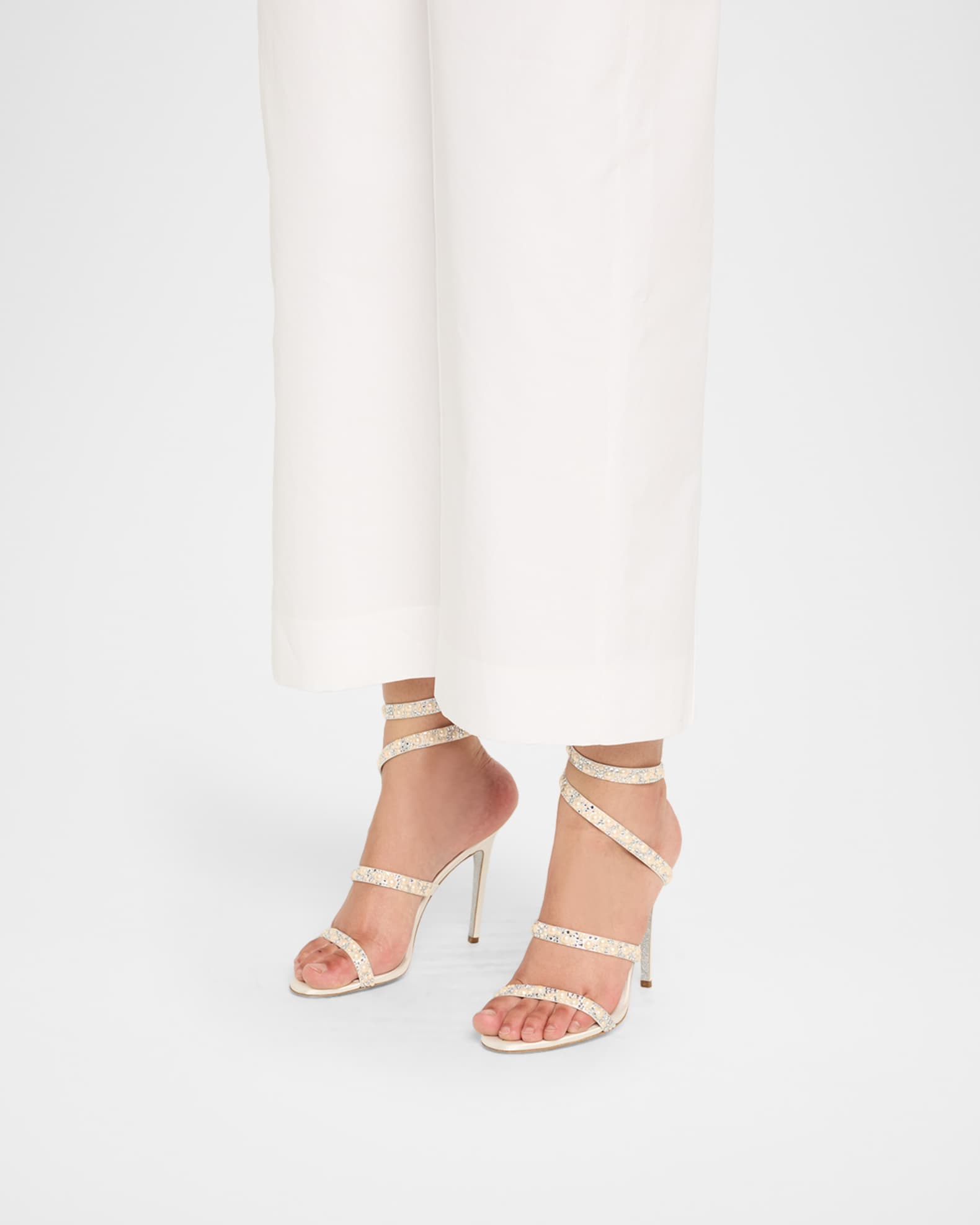 Cleo Satin Crystal Snake-Wrap Sandals 1